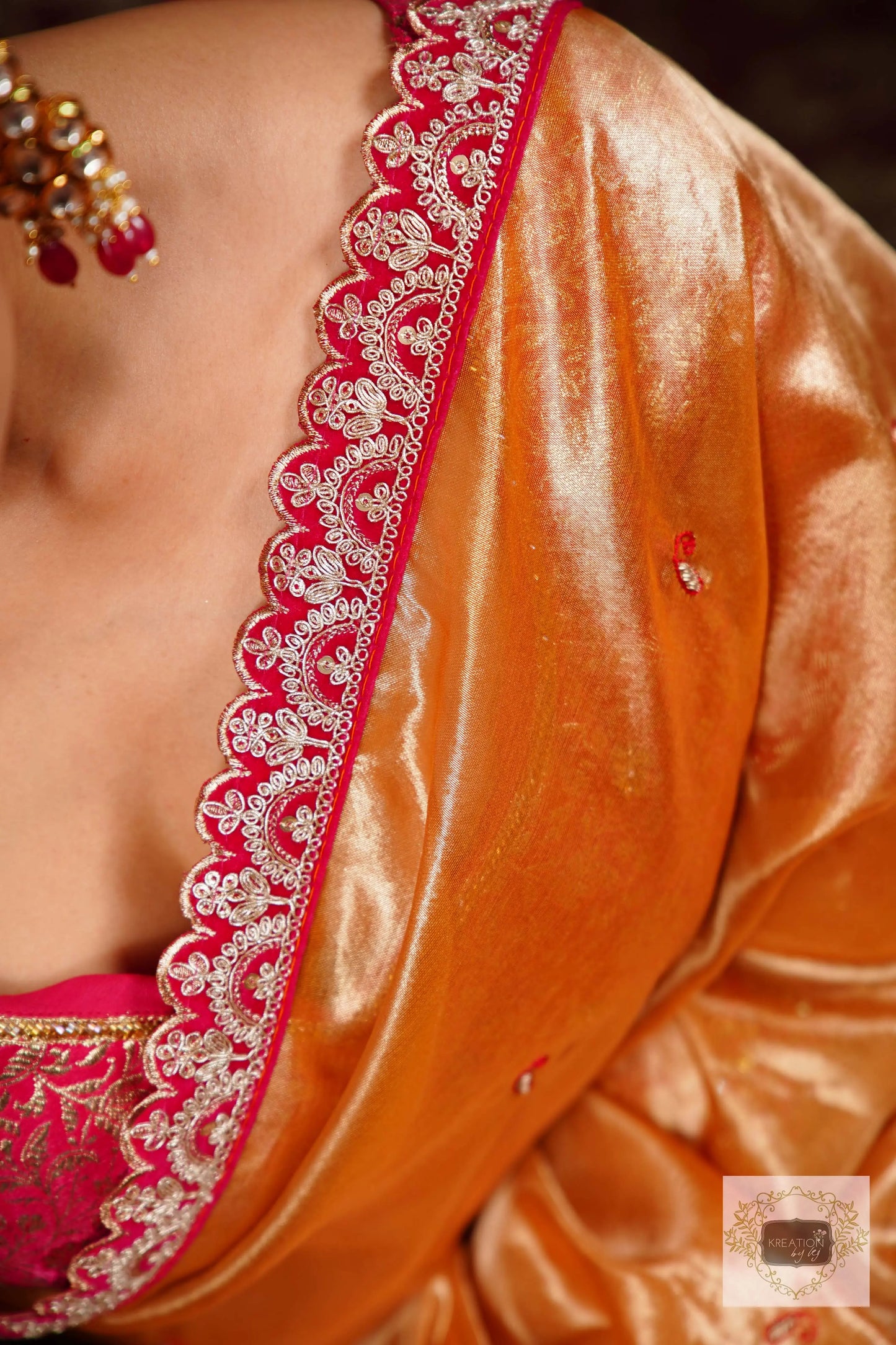 Mustard Tissue Kolka Handembroidered Saree kreationbykj