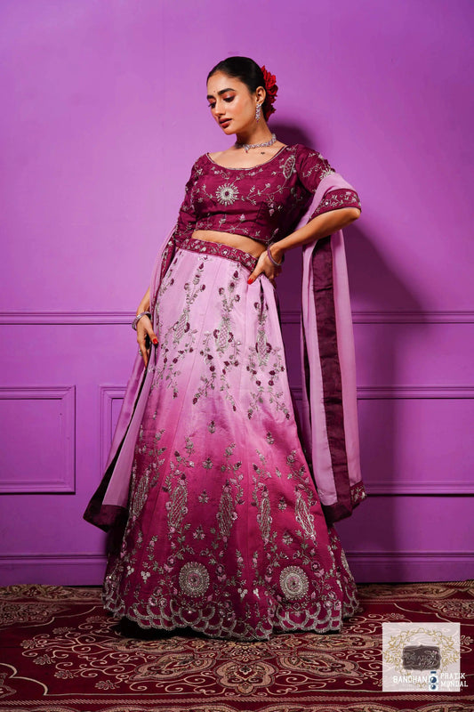 Black Currant Ombre Handembroidered Lehenga Set kreationbykj