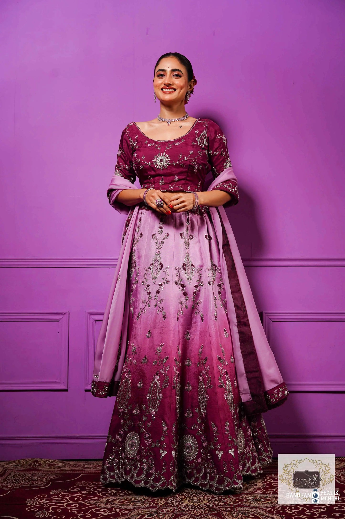 Black Currant Ombre Handembroidered Lehenga Set kreationbykj