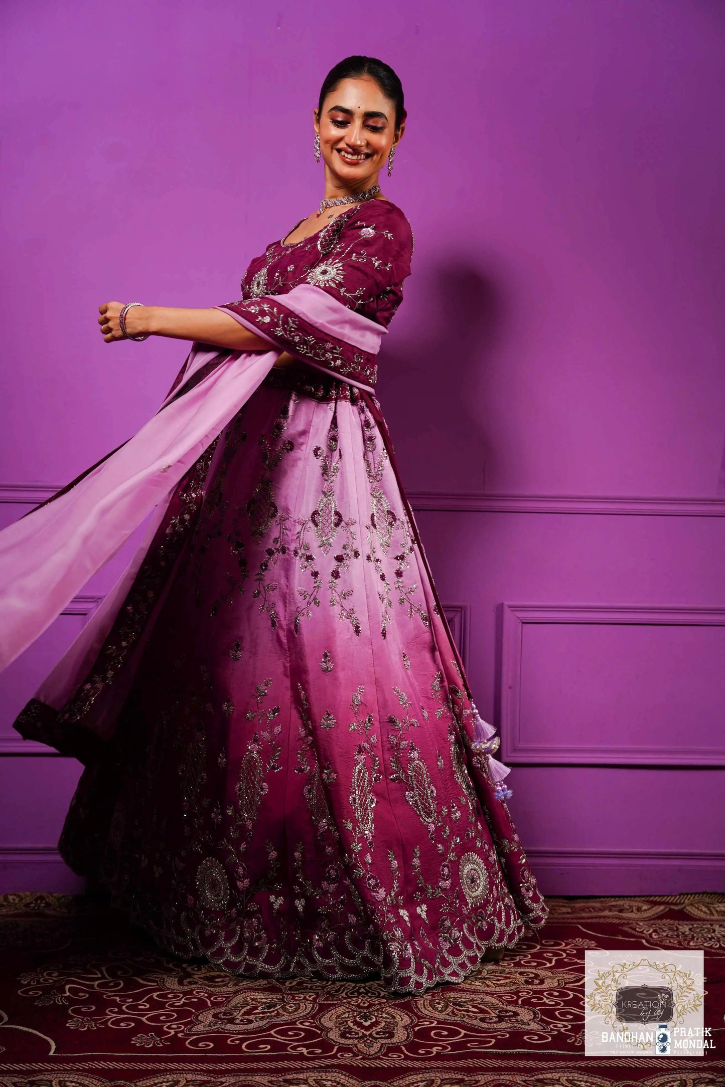 Black Currant Ombre Handembroidered Lehenga Set kreationbykj