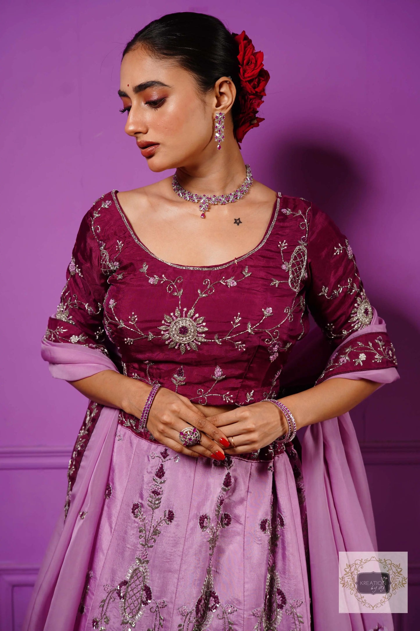 Black Currant Ombre Handembroidered Lehenga Set kreationbykj
