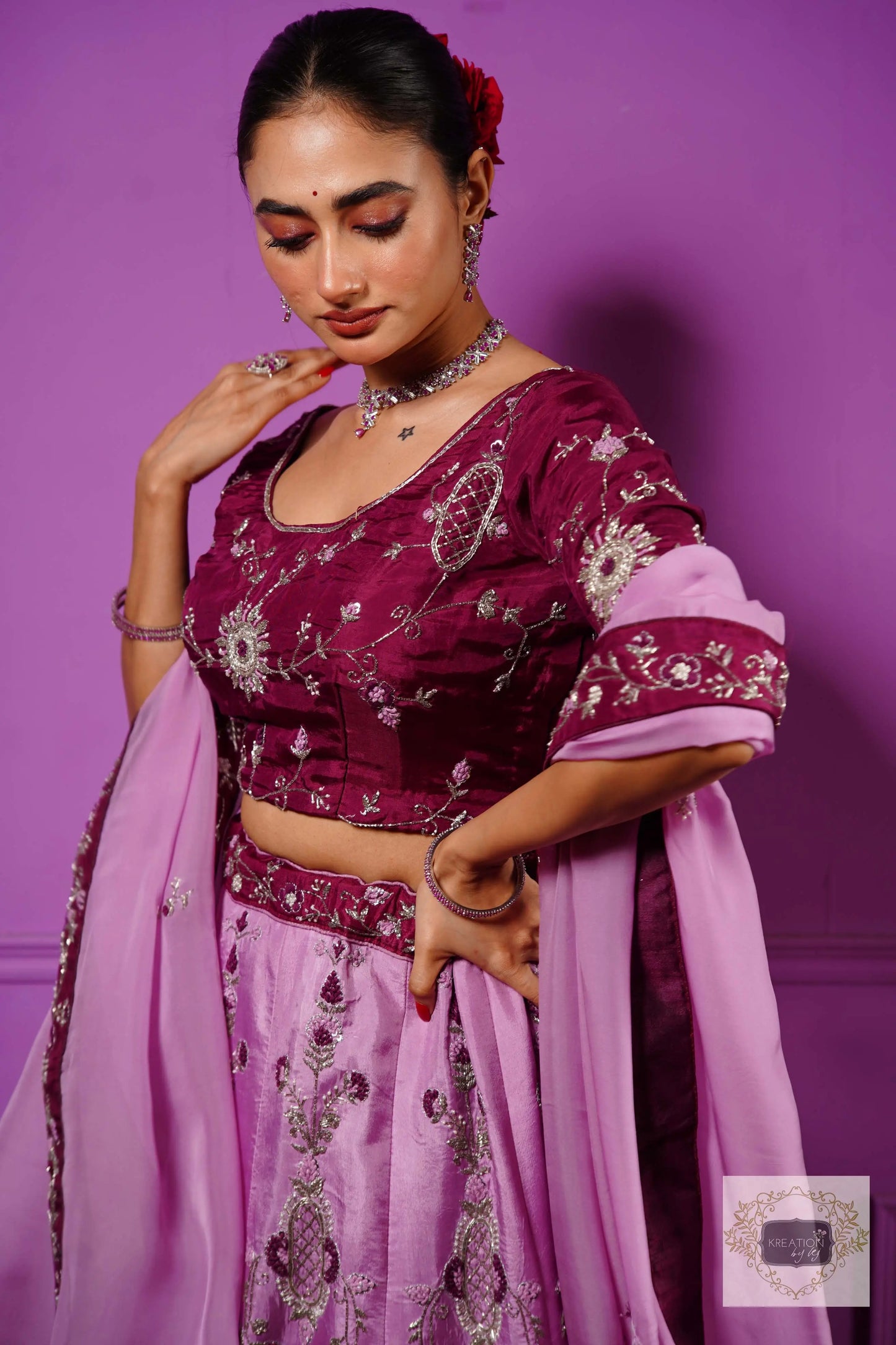 Black Currant Ombre Handembroidered Lehenga Set kreationbykj