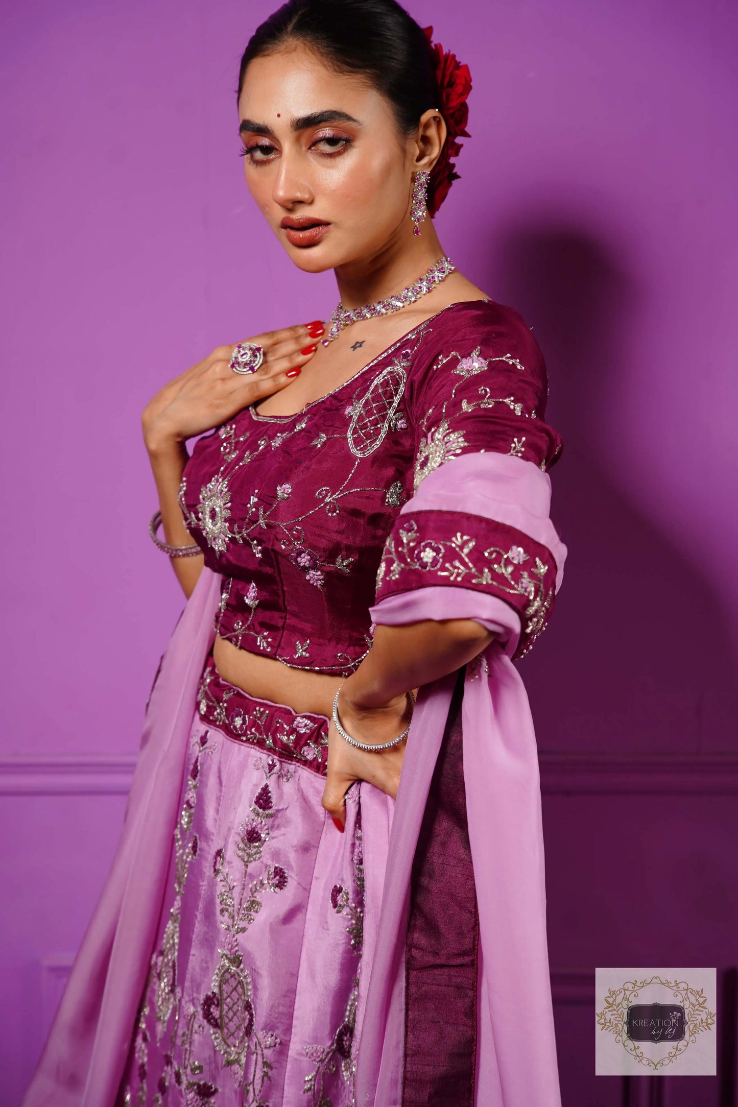 Black Currant Ombre Handembroidered Lehenga Set kreationbykj