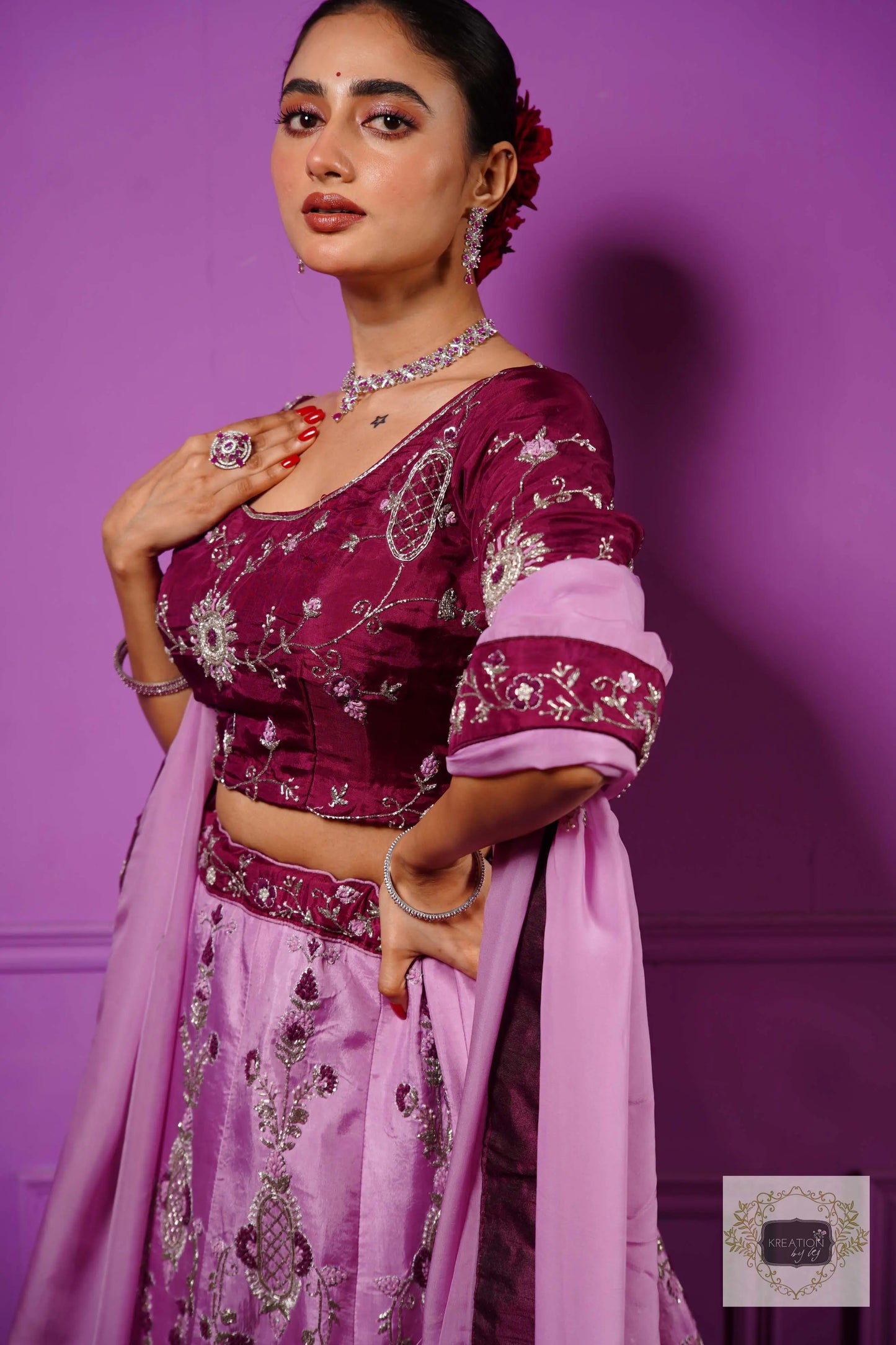 Black Currant Ombre Handembroidered Lehenga Set kreationbykj
