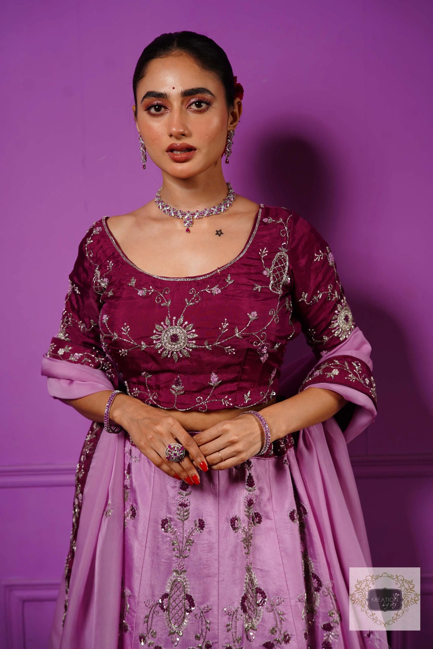 Black Currant Ombre Handembroidered Lehenga Set kreationbykj
