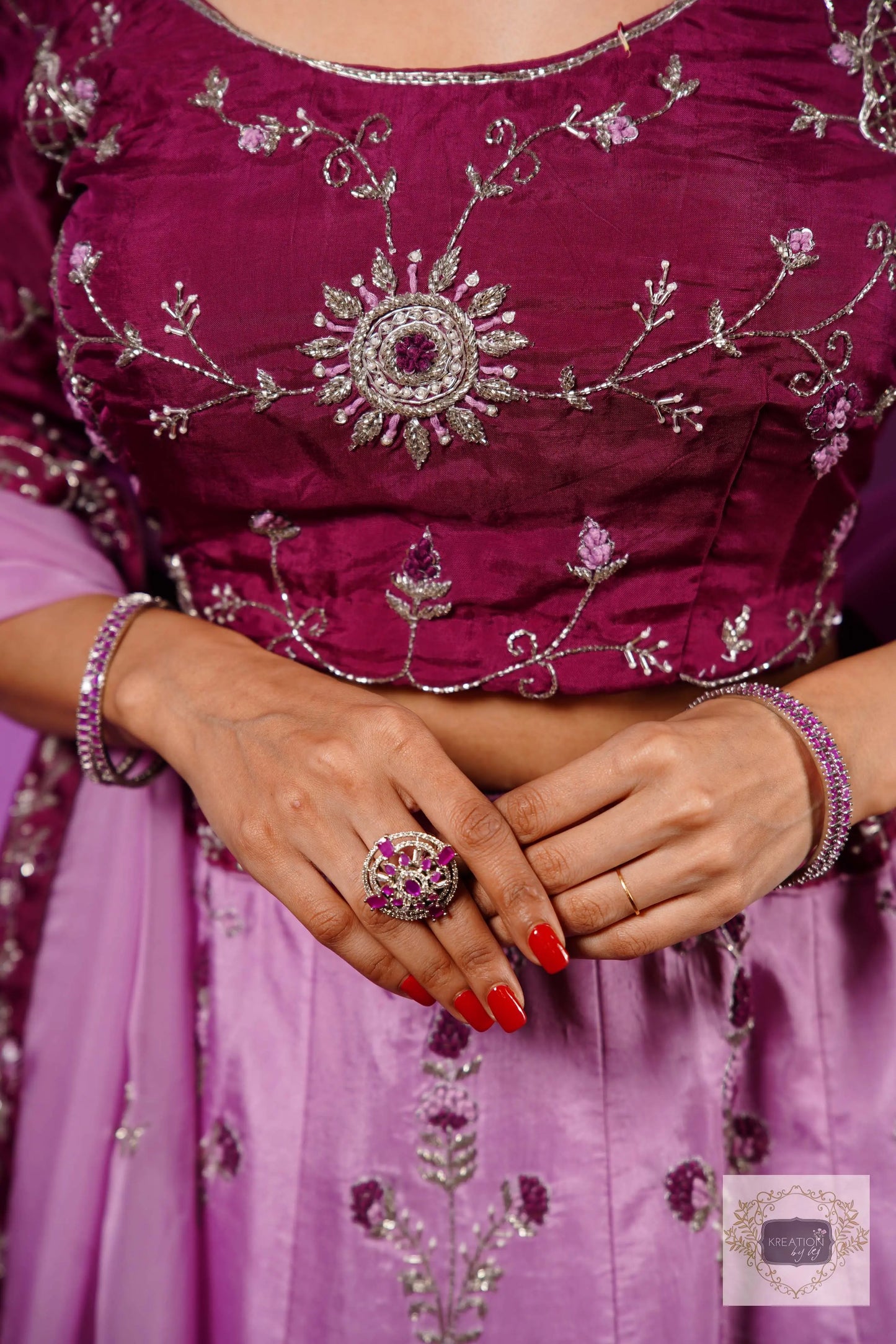 Black Currant Ombre Handembroidered Lehenga Set kreationbykj