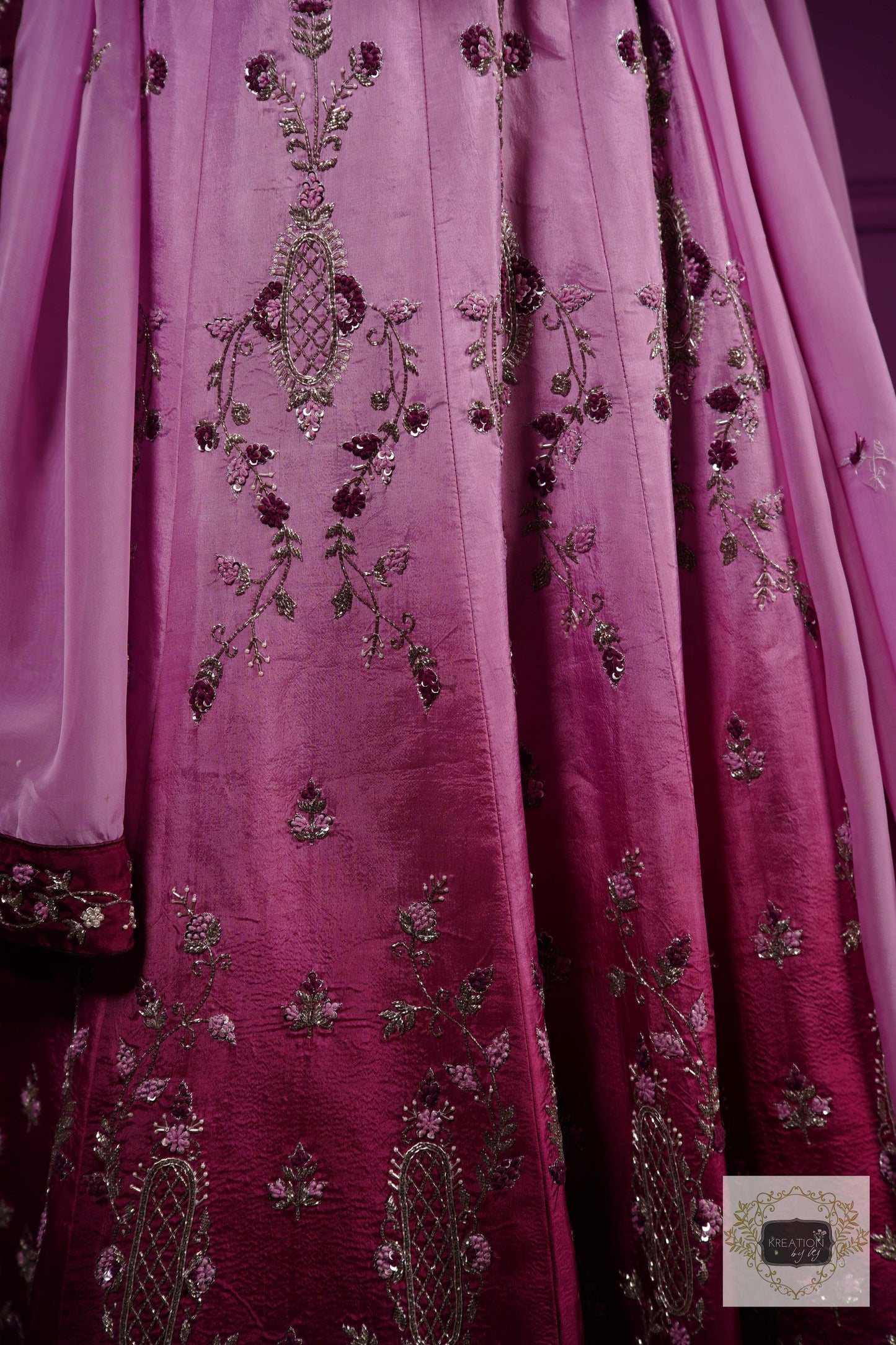 Black Currant Ombre Handembroidered Lehenga Set kreationbykj