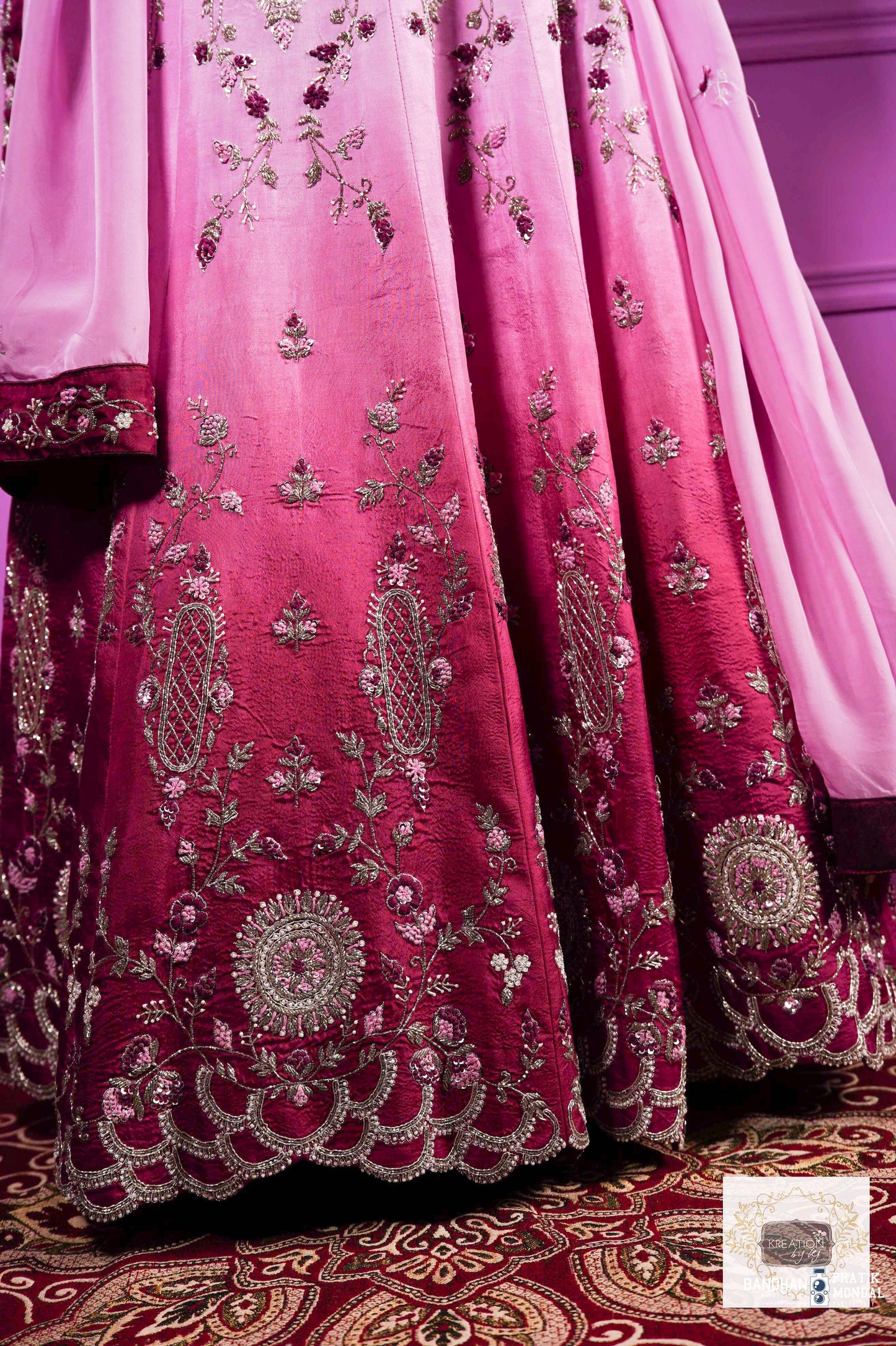 Black Currant Ombre Handembroidered Lehenga Set kreationbykj
