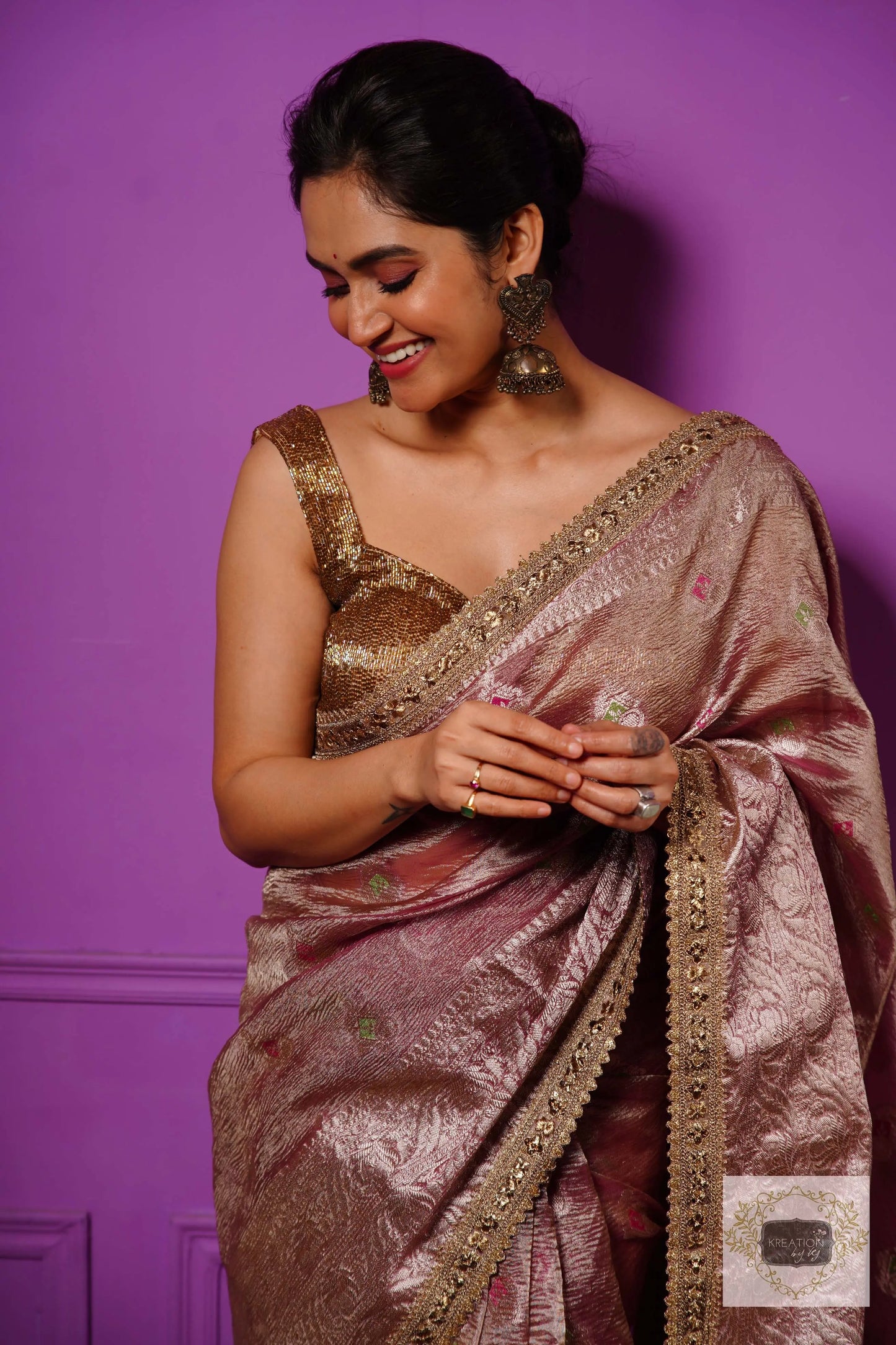 Lilac Designer Tissue Silk Banarasi Saree kreationbykj