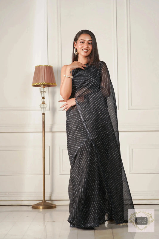 Black Kota Silk Cocktail Saree kreationbykj