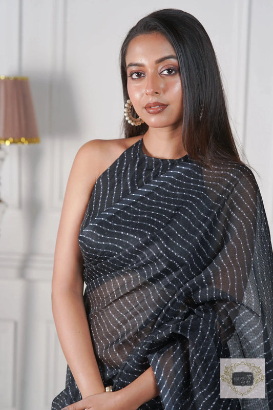 Black Kota Silk Cocktail Saree kreationbykj