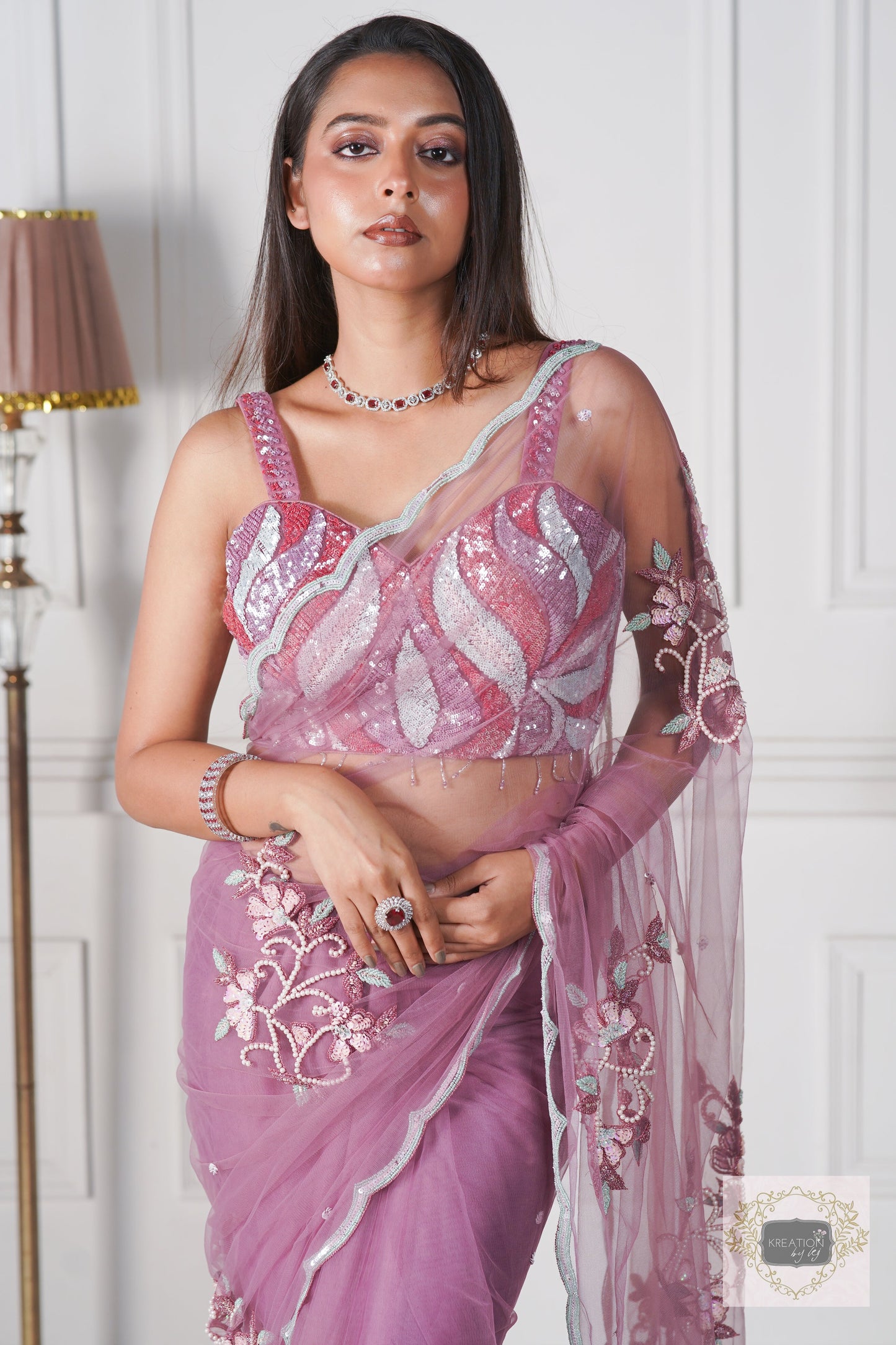 Heather Florescence Net Saree kreationbykj