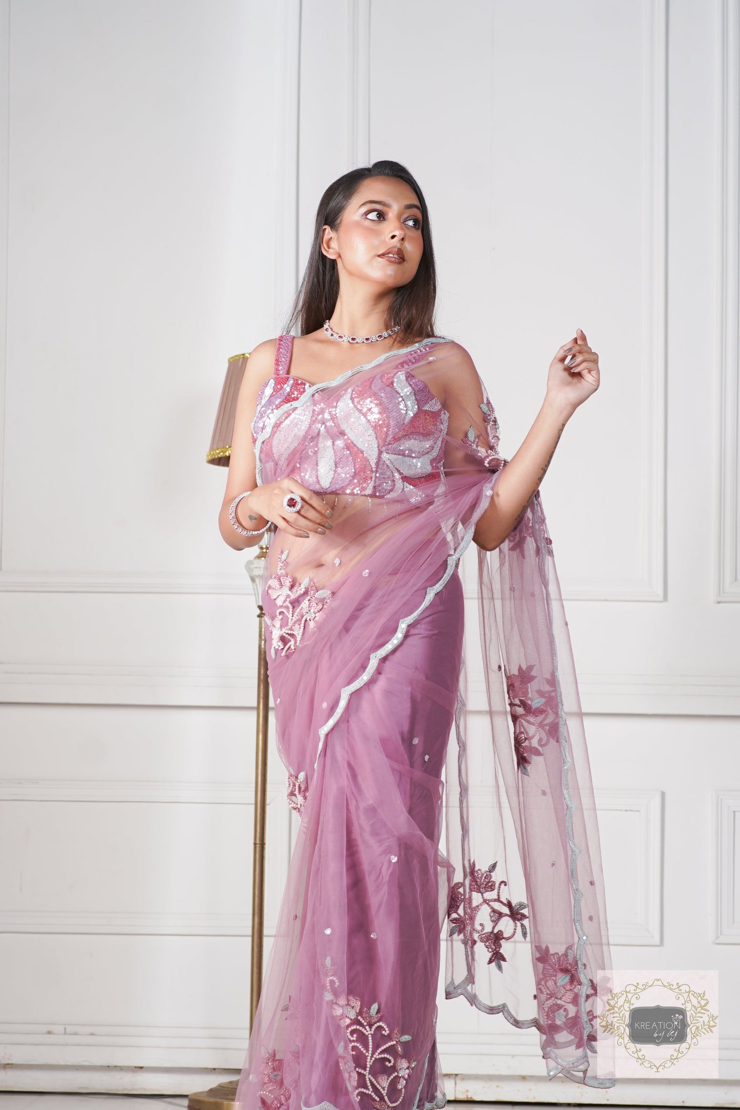 Heather Florescence Net Saree kreationbykj