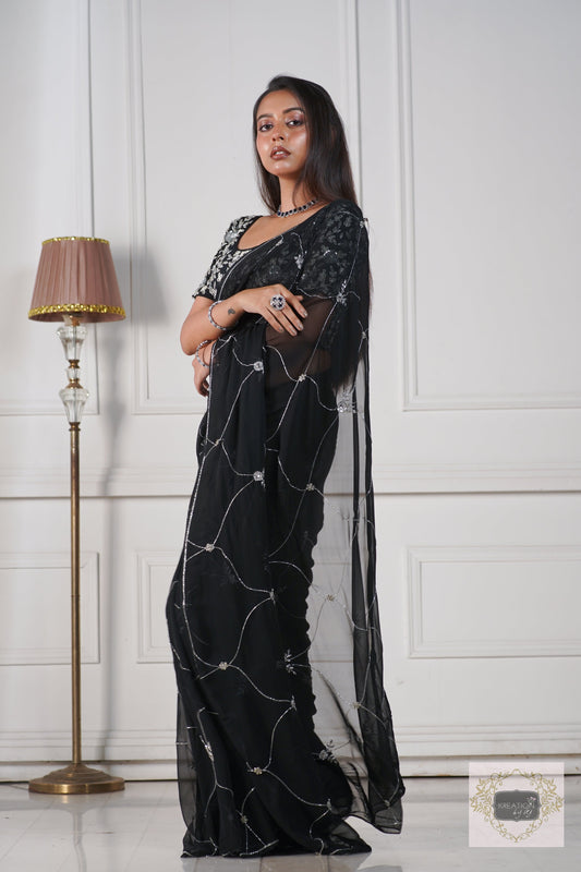 Black Georgette Kashish Saree kreationbykj