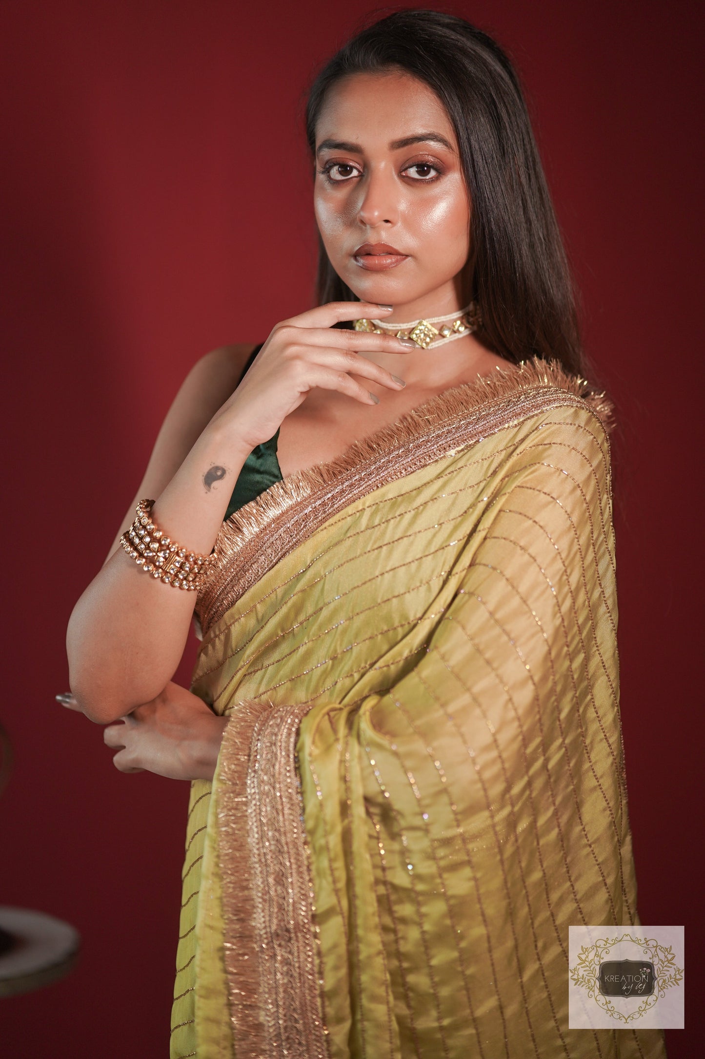 Pista Green Noorani Banno Saree kreationbykj