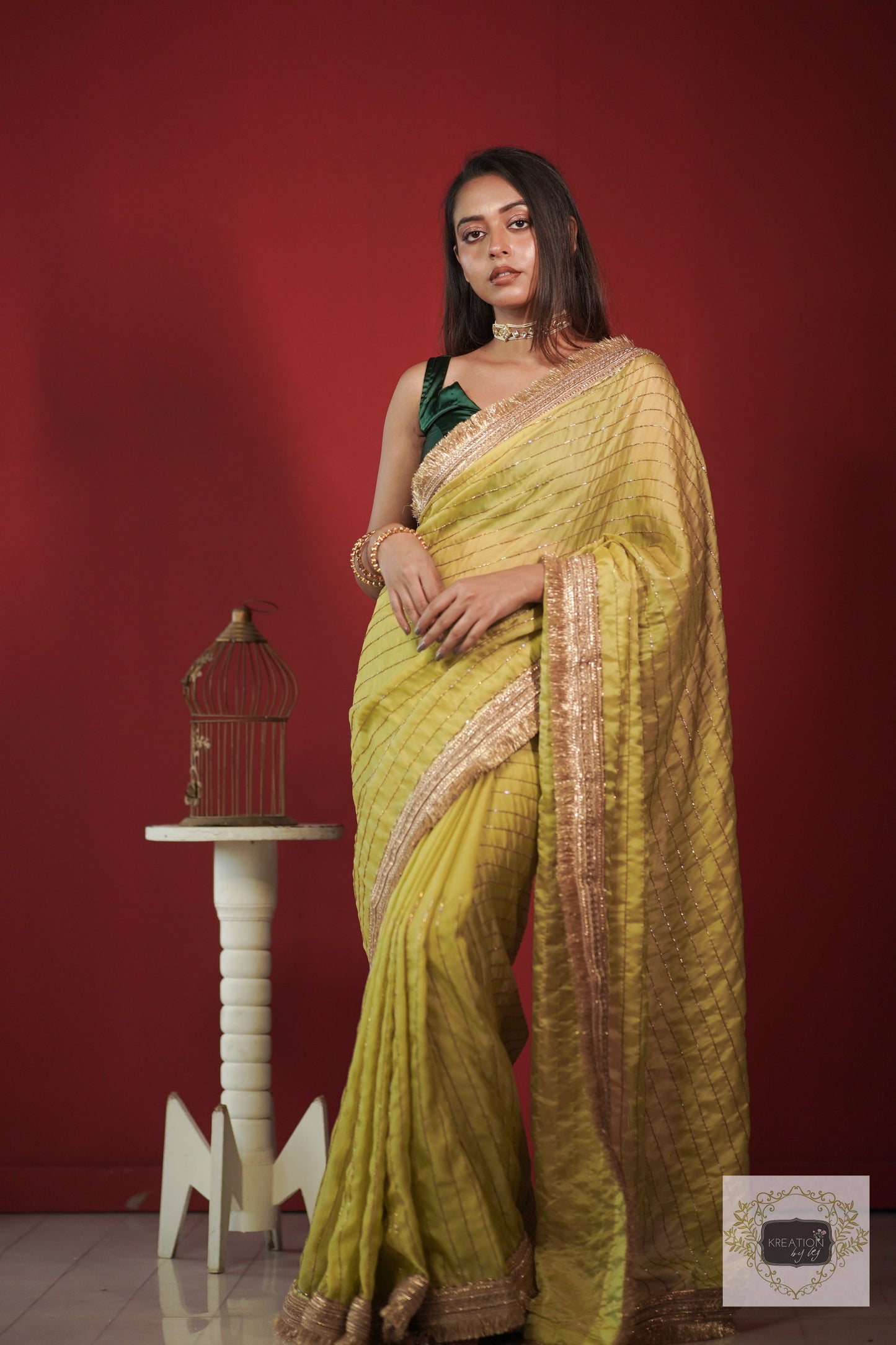 Pista Green Noorani Banno Saree kreationbykj
