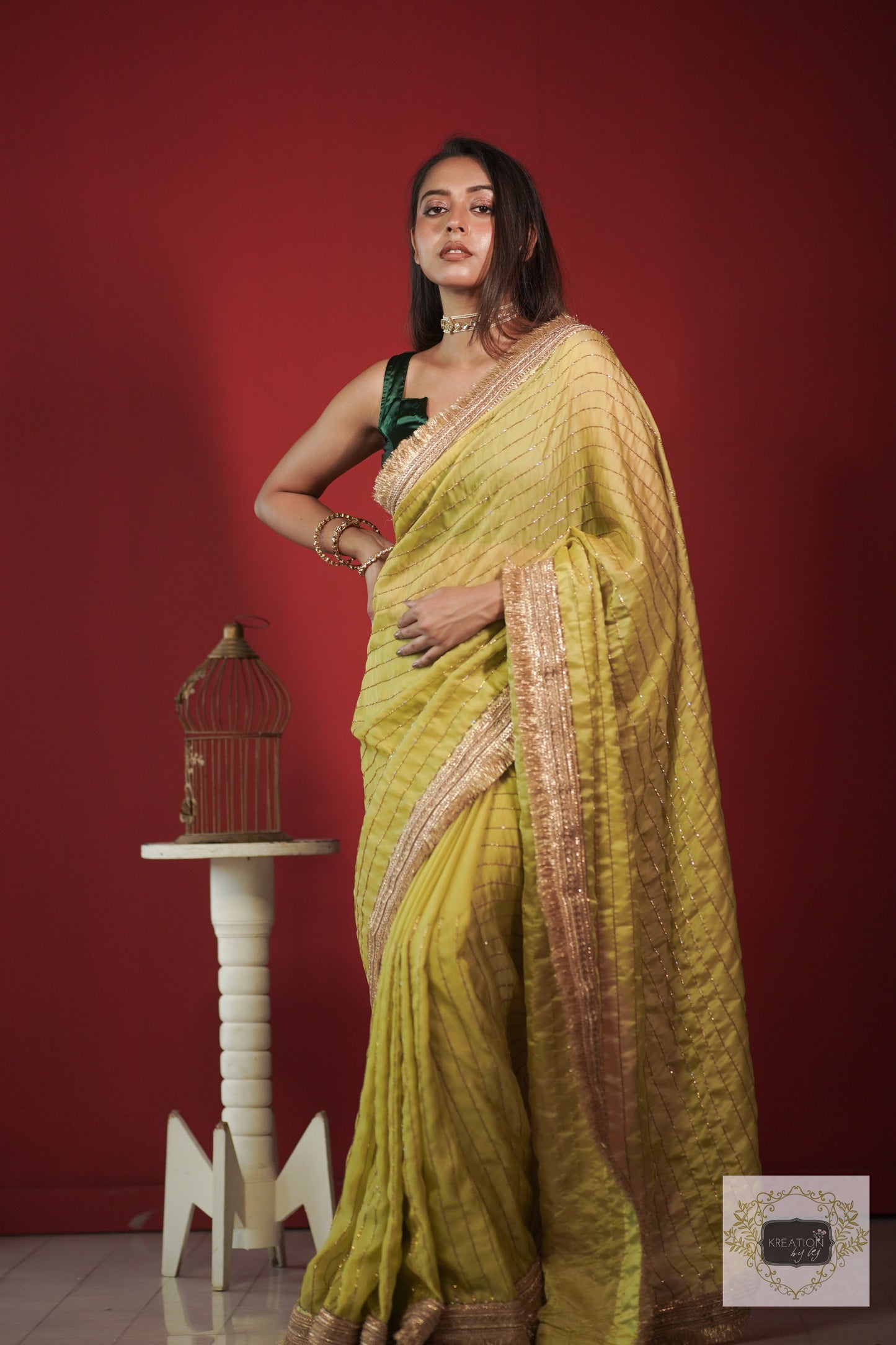 Pista Green Noorani Banno Saree kreationbykj