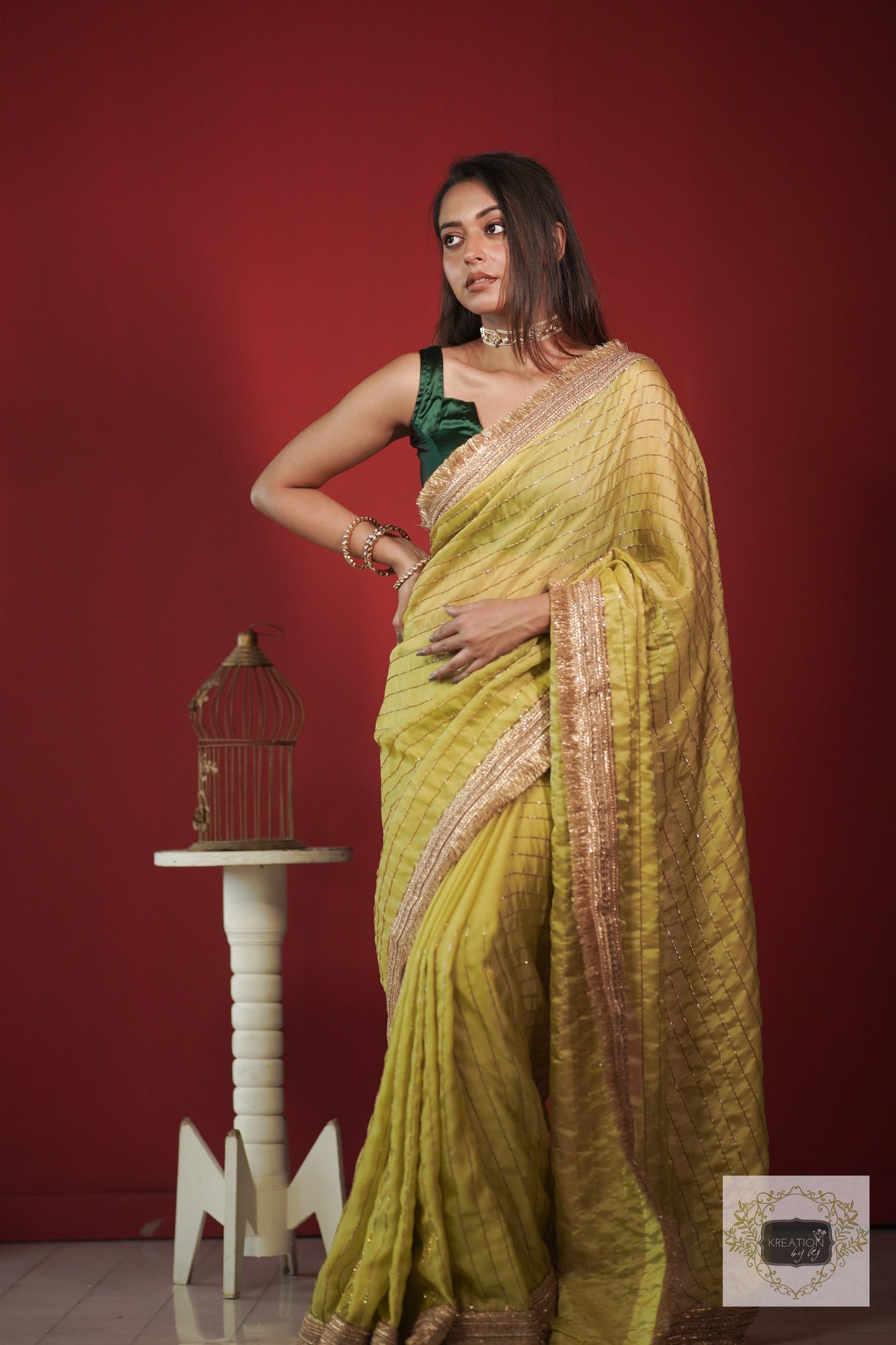 Pista Green Noorani Banno Saree kreationbykj