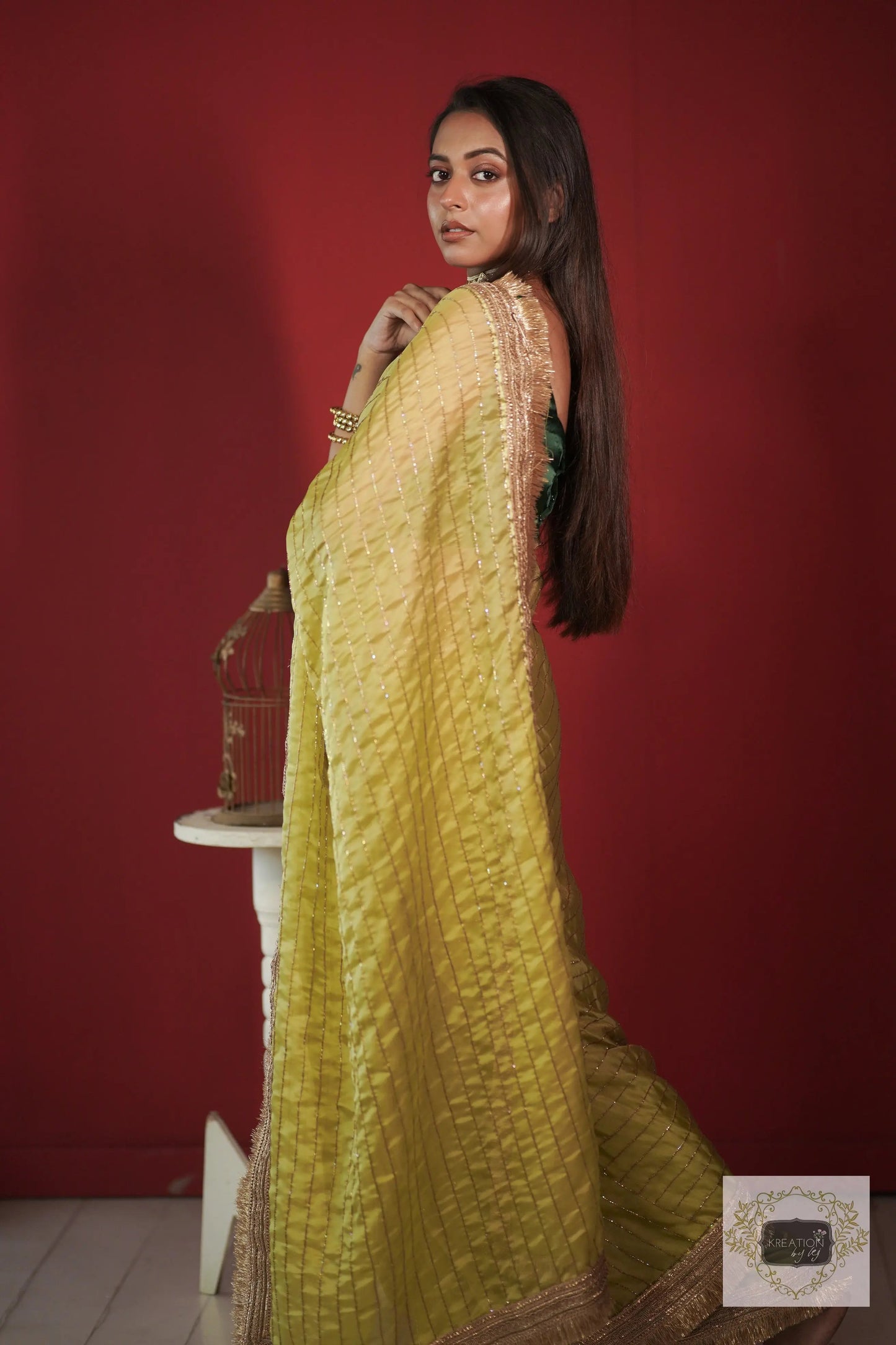 Pista Green Noorani Banno Saree kreationbykj