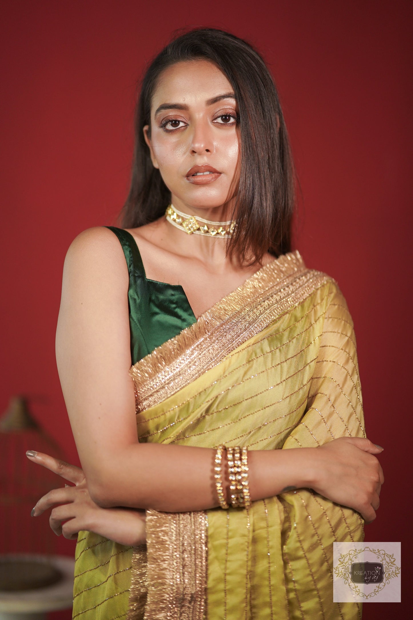 Pista Green Noorani Banno Saree kreationbykj