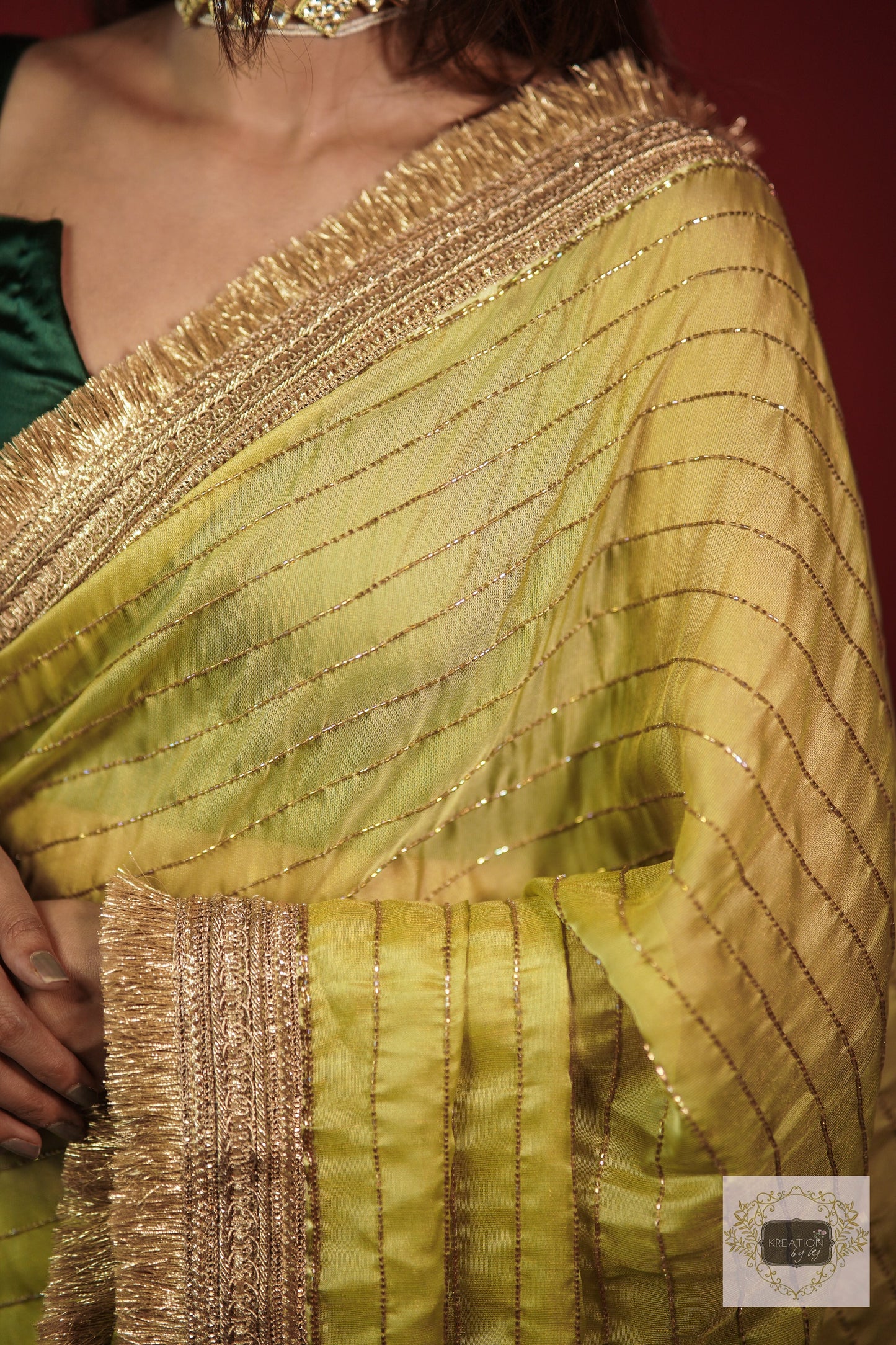 Pista Green Noorani Banno Saree kreationbykj