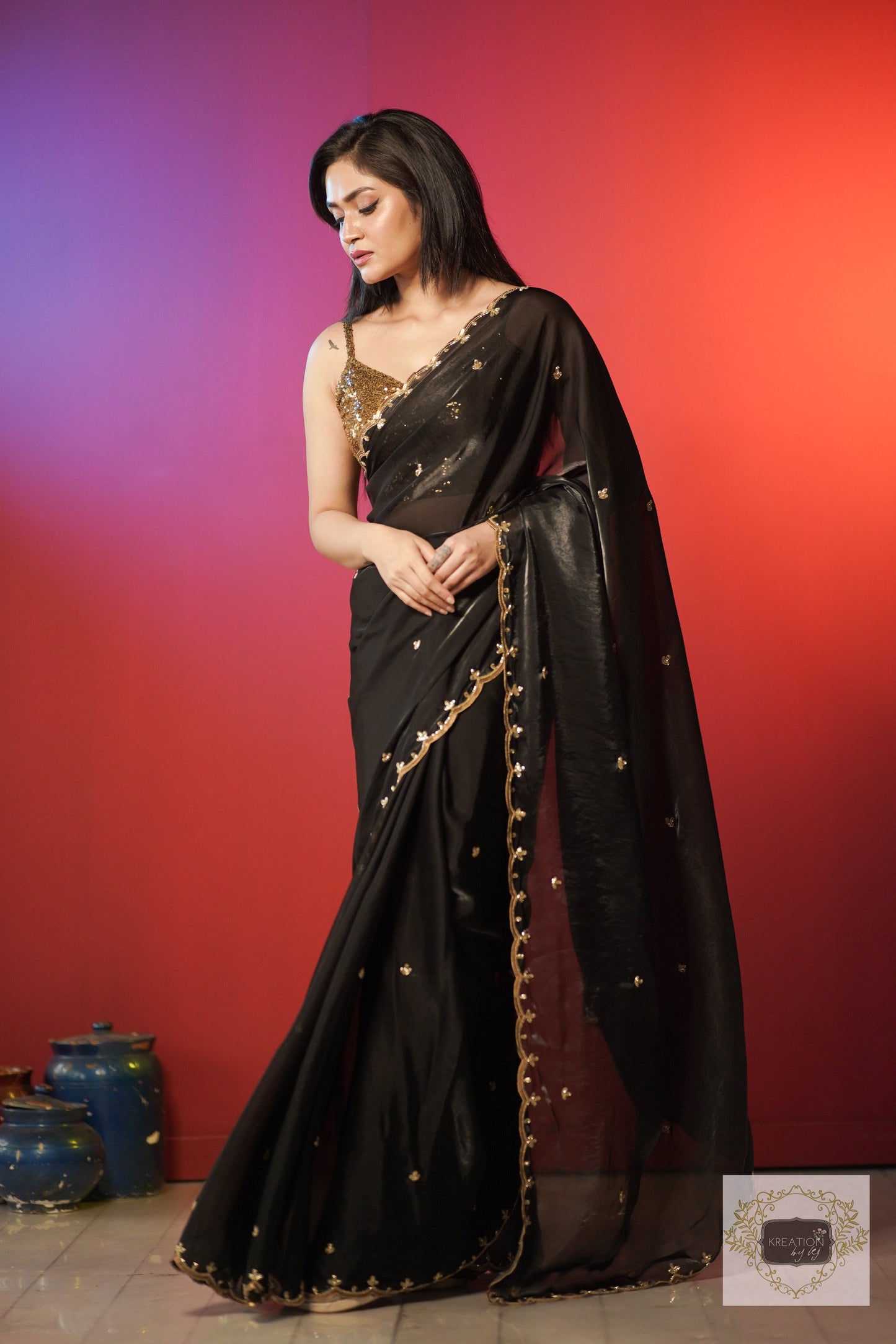 Black Sequins Piyali Saree kreationbykj