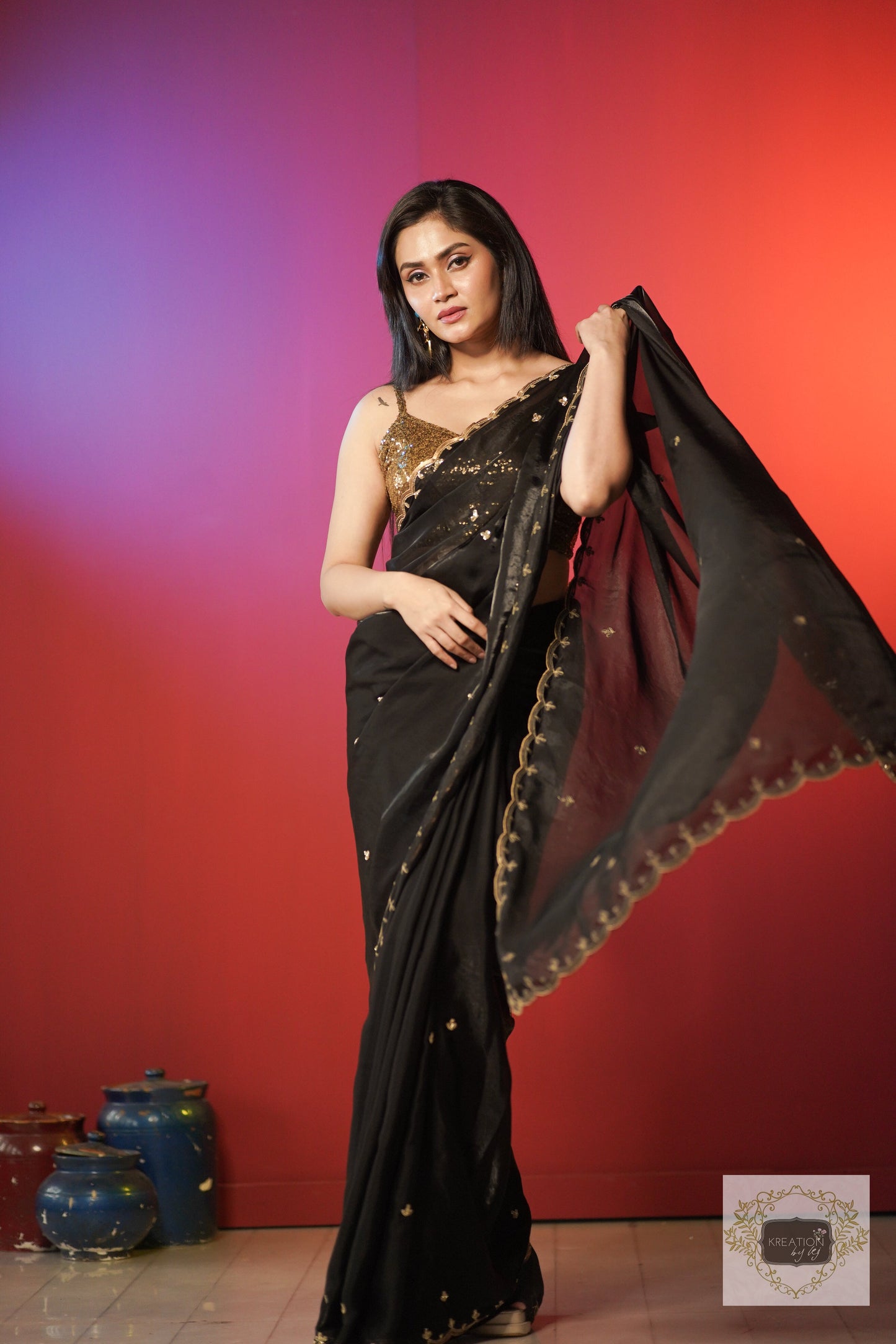 Black Sequins Piyali Saree kreationbykj