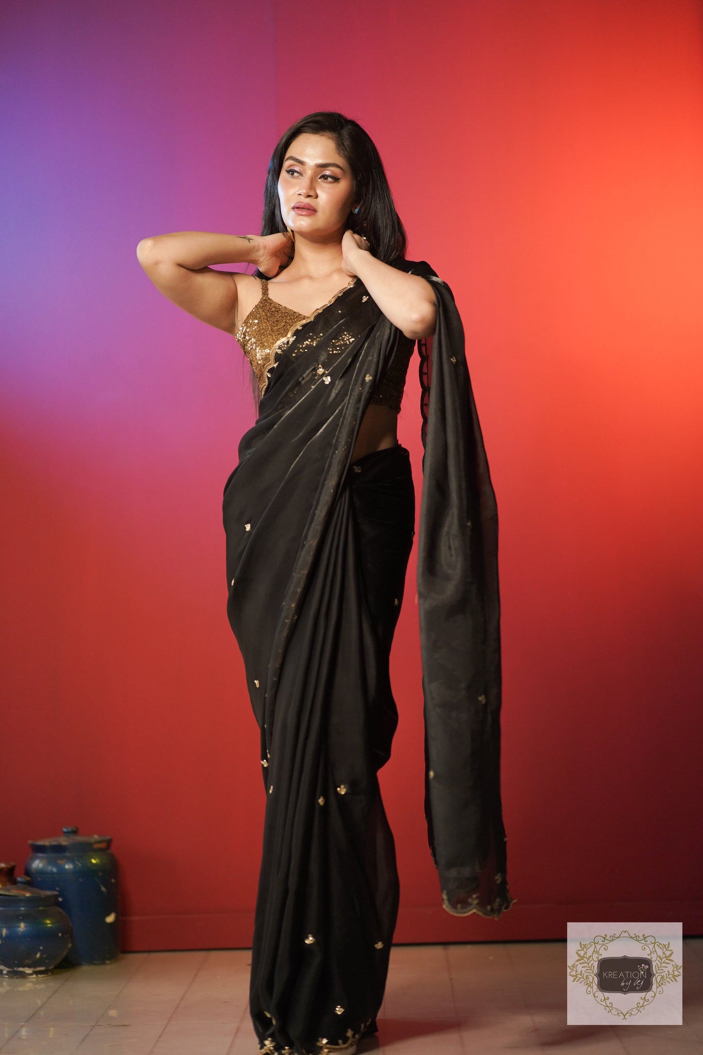 Black Sequins Piyali Saree kreationbykj