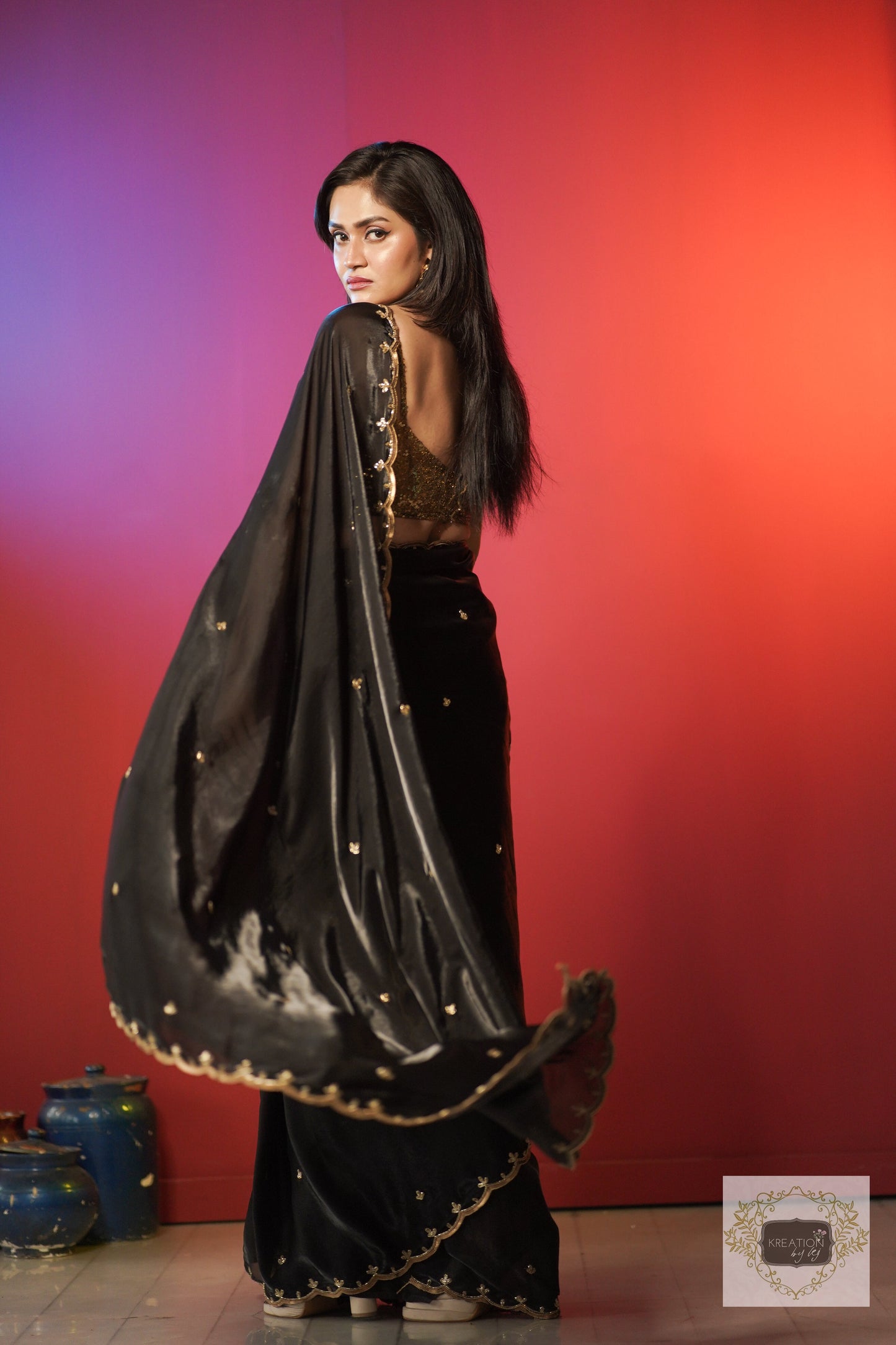 Black Sequins Piyali Saree kreationbykj