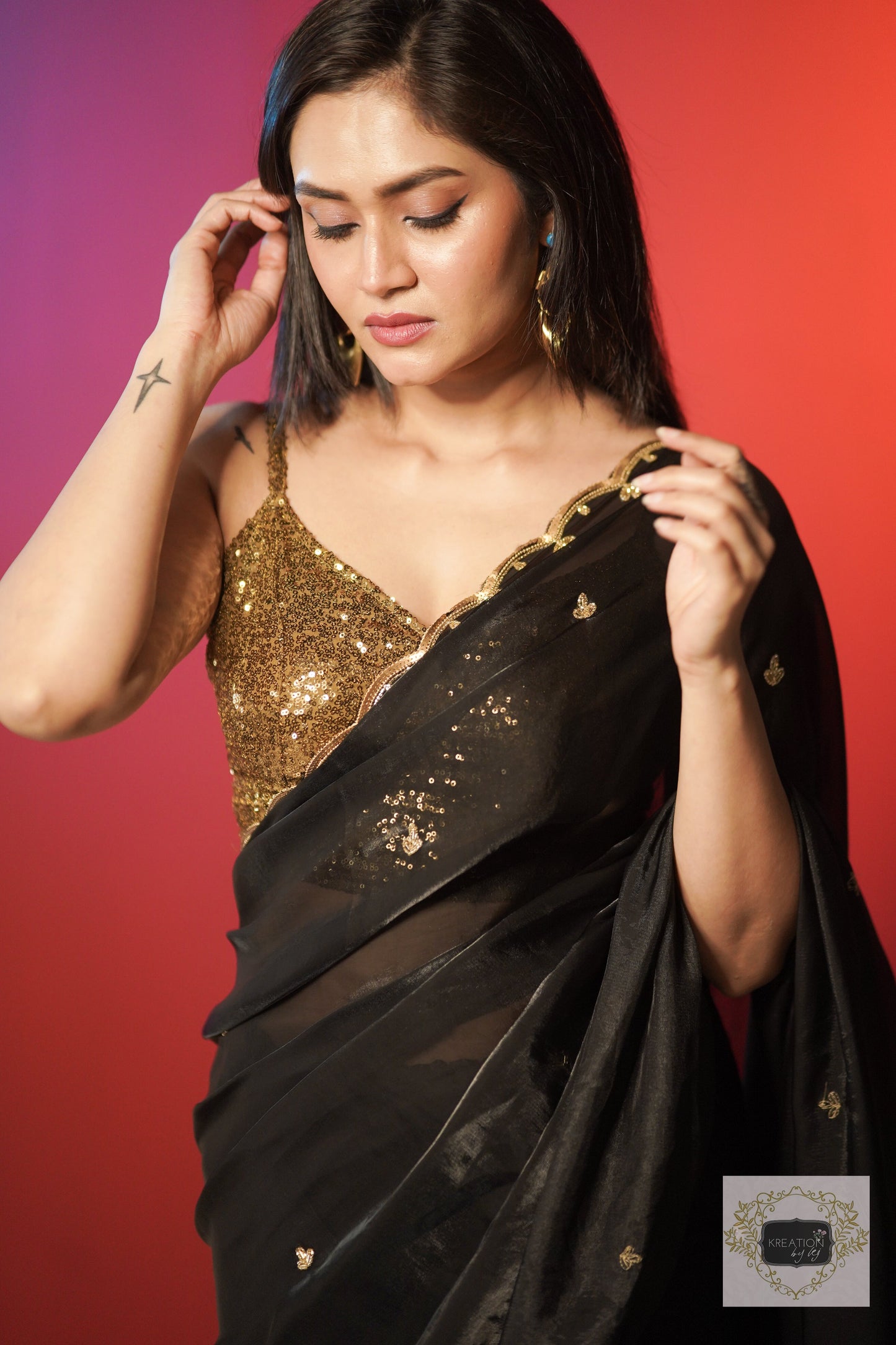 Black Sequins Piyali Saree kreationbykj