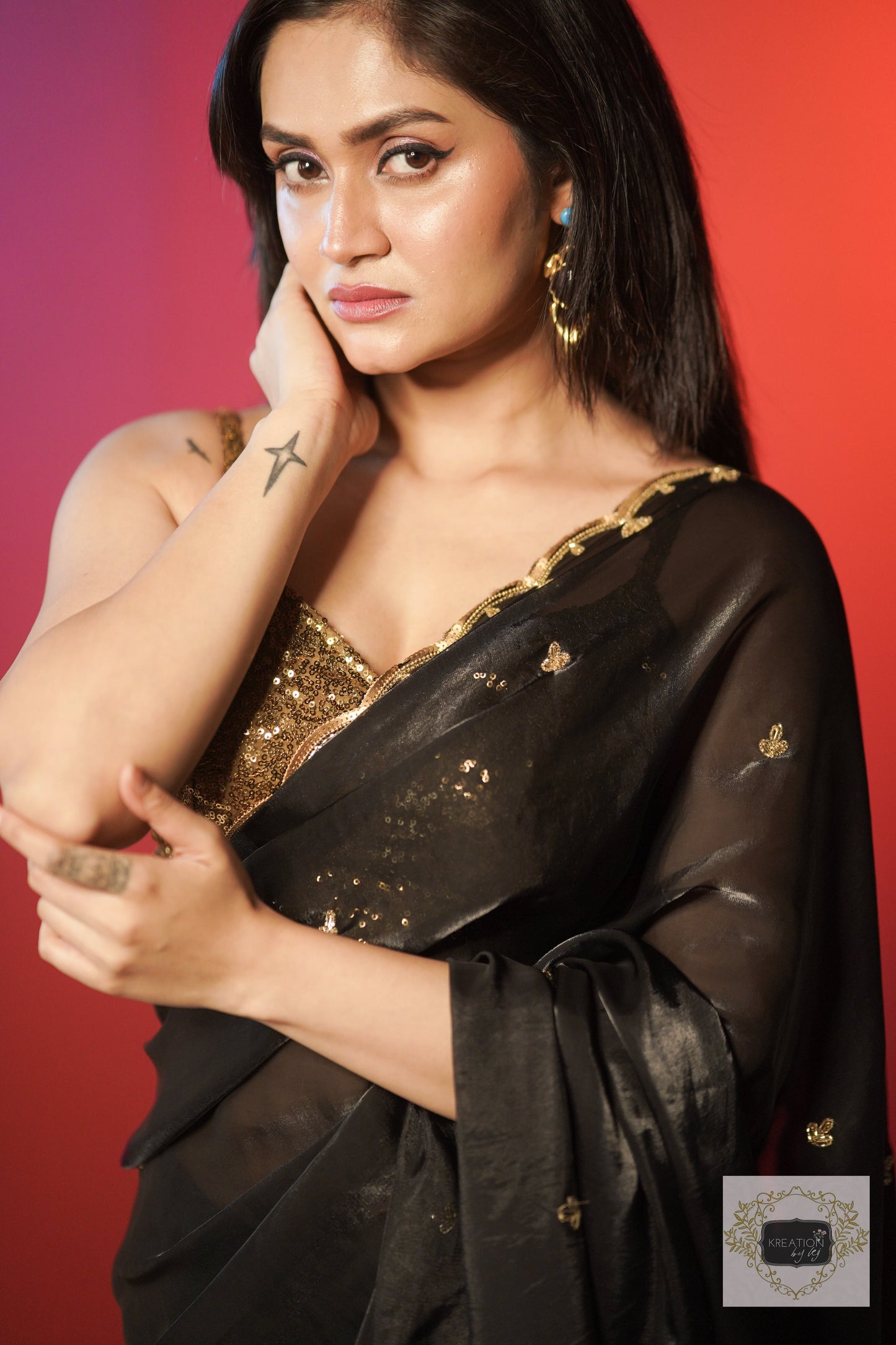 Black Sequins Piyali Saree kreationbykj