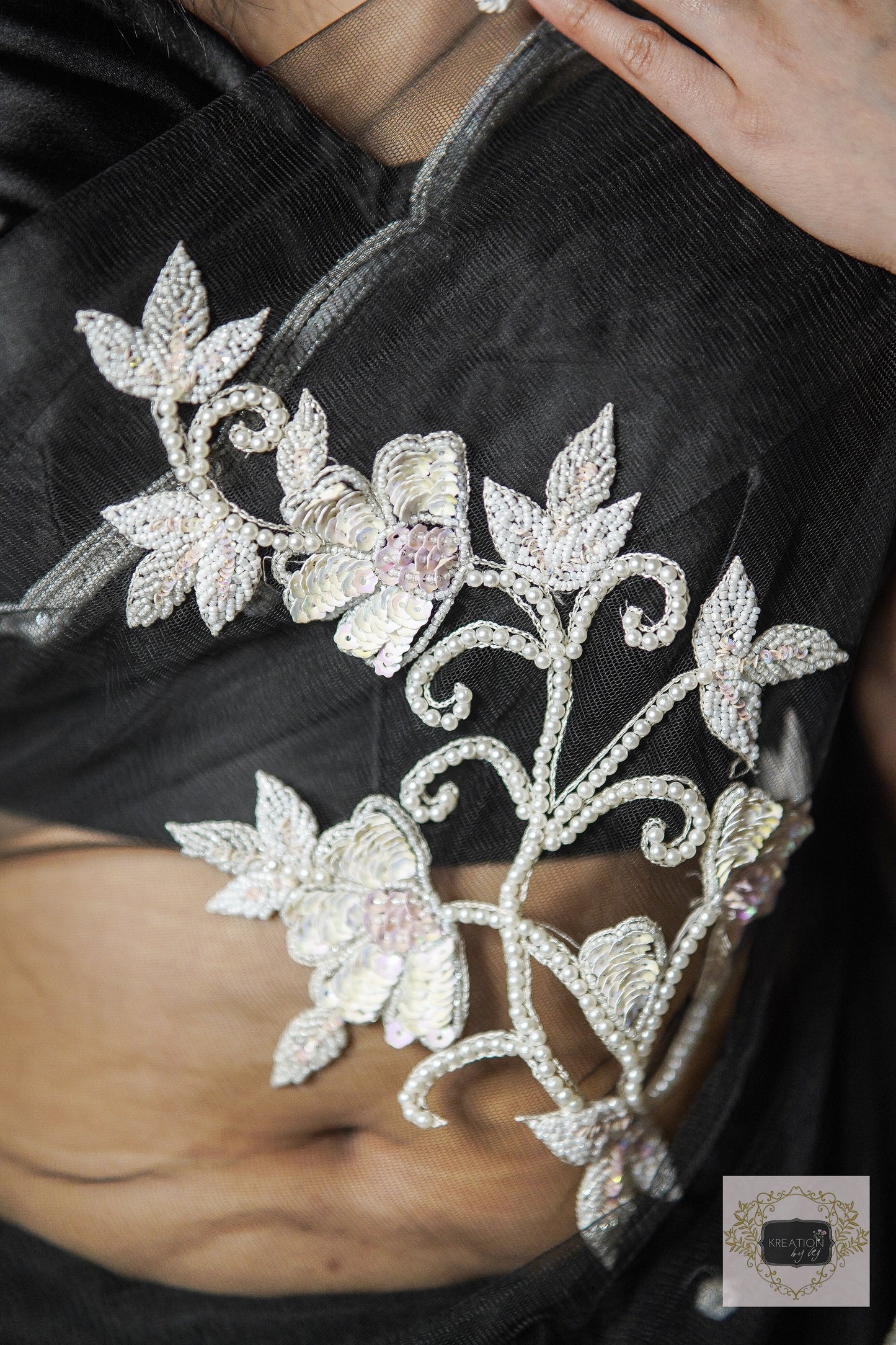 Black Florescence Net Saree kreationbykj