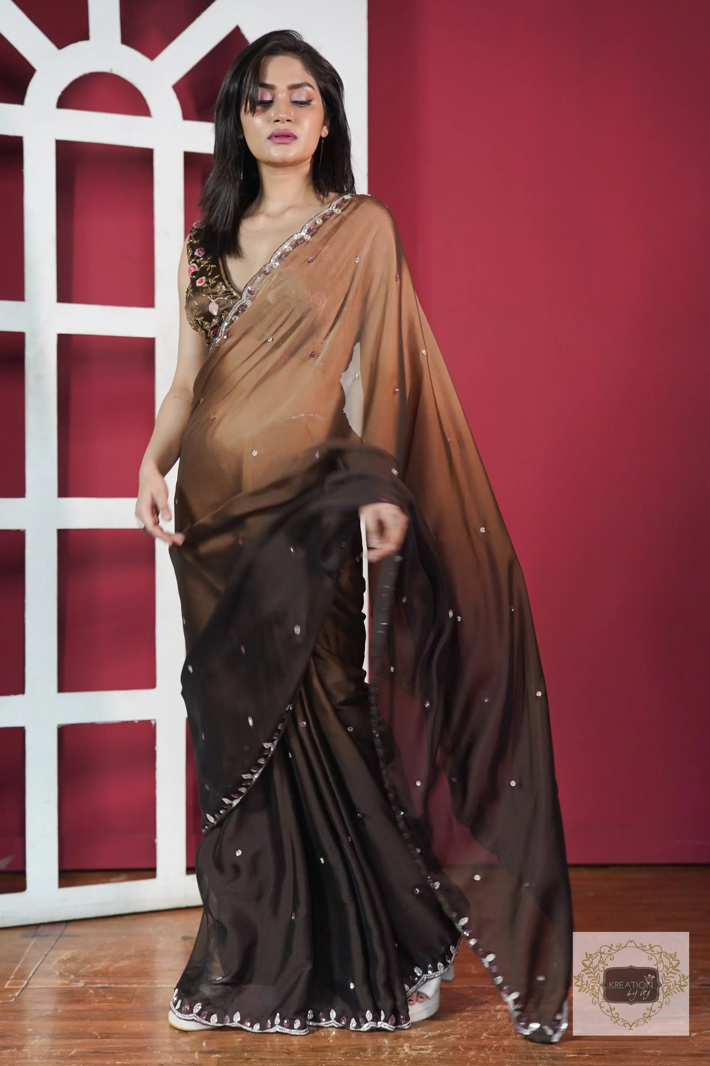 Chai Coffee Ombré Cocktail Saree kreationbykj