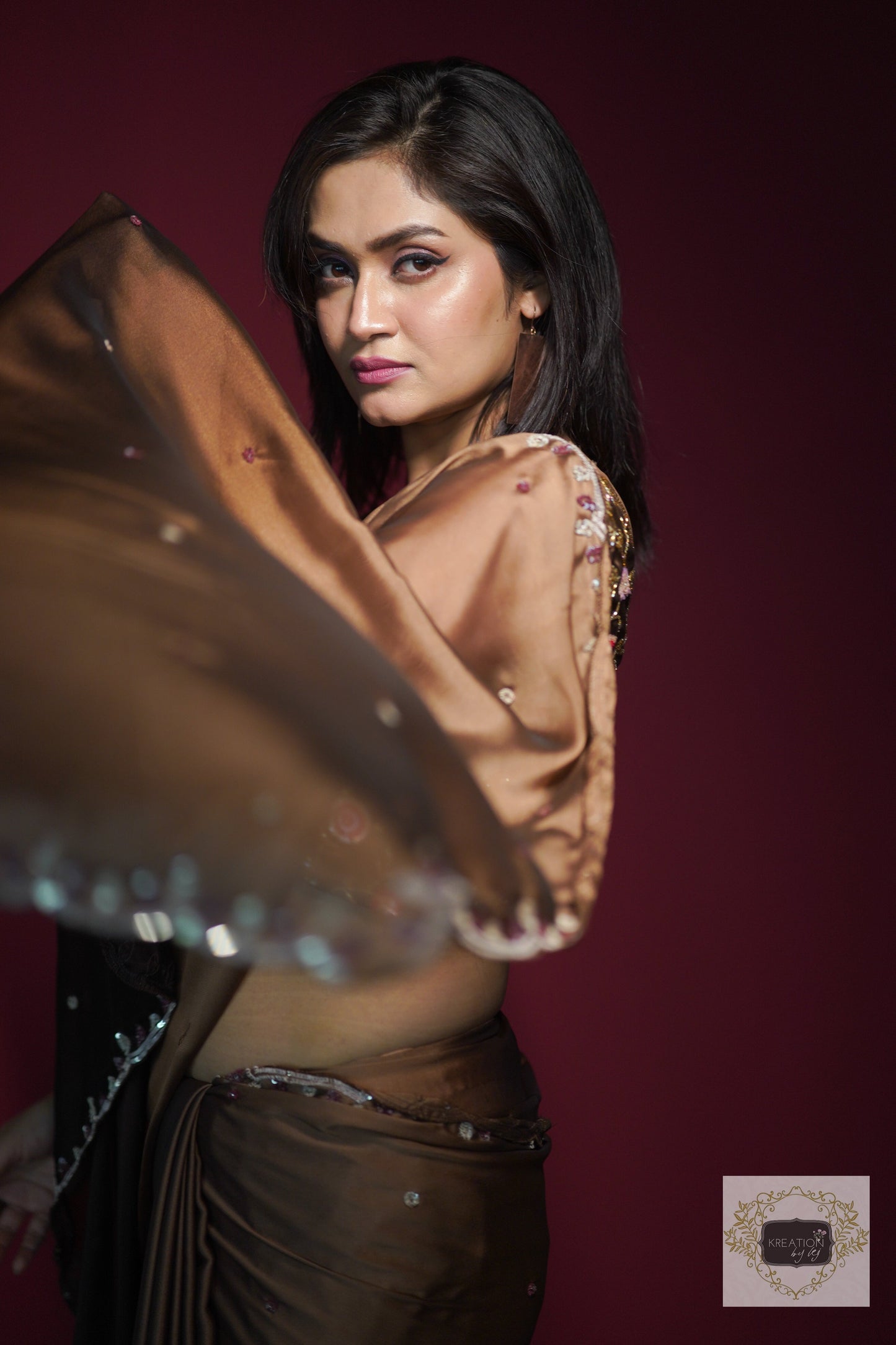 Chai Coffee Ombré Cocktail Saree kreationbykj