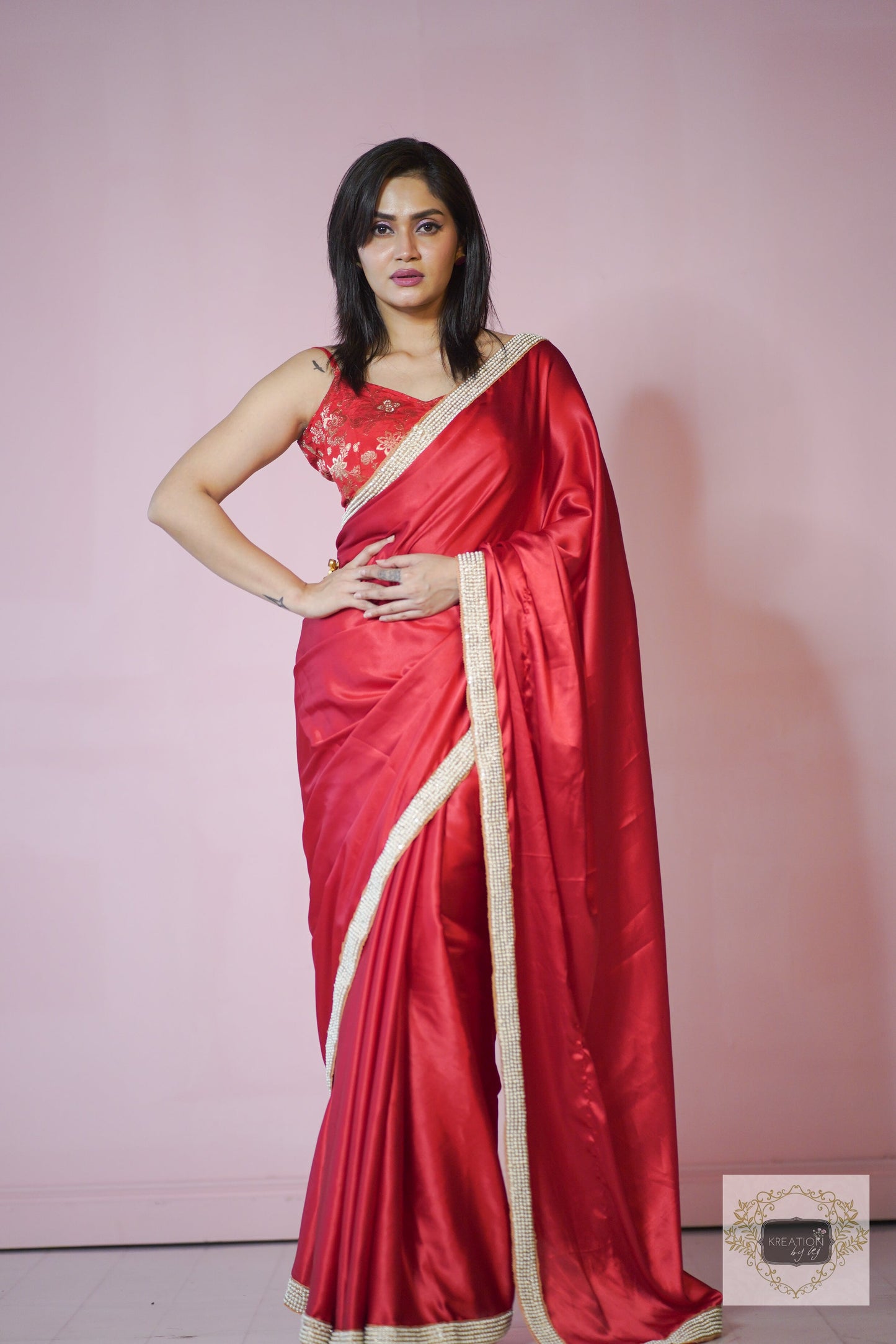 Surkh Laal Mother of Pearl Saree kreationbykj