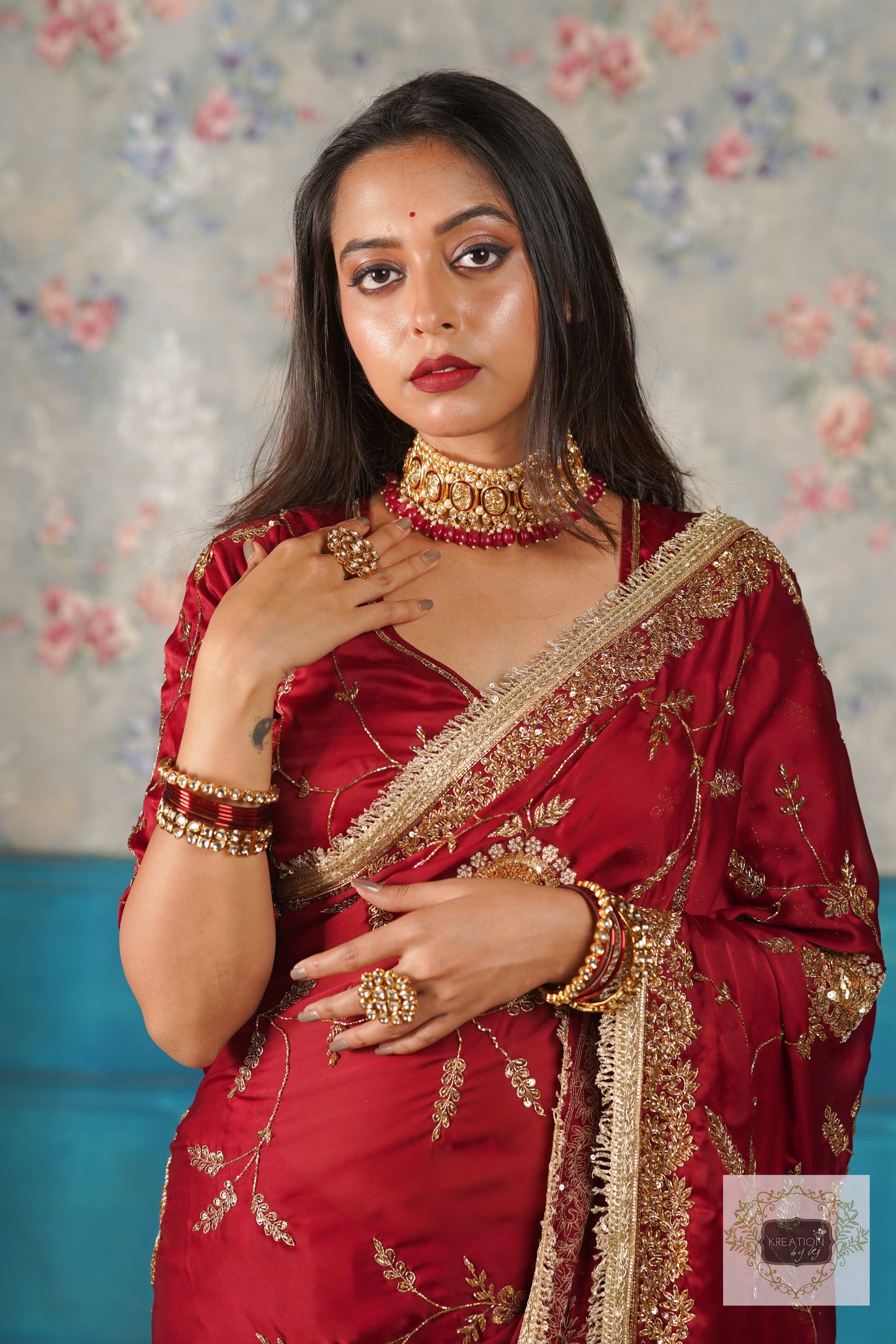 Din Shagan Da Maroon Bridal Crepe Silk Saree kreationbykj