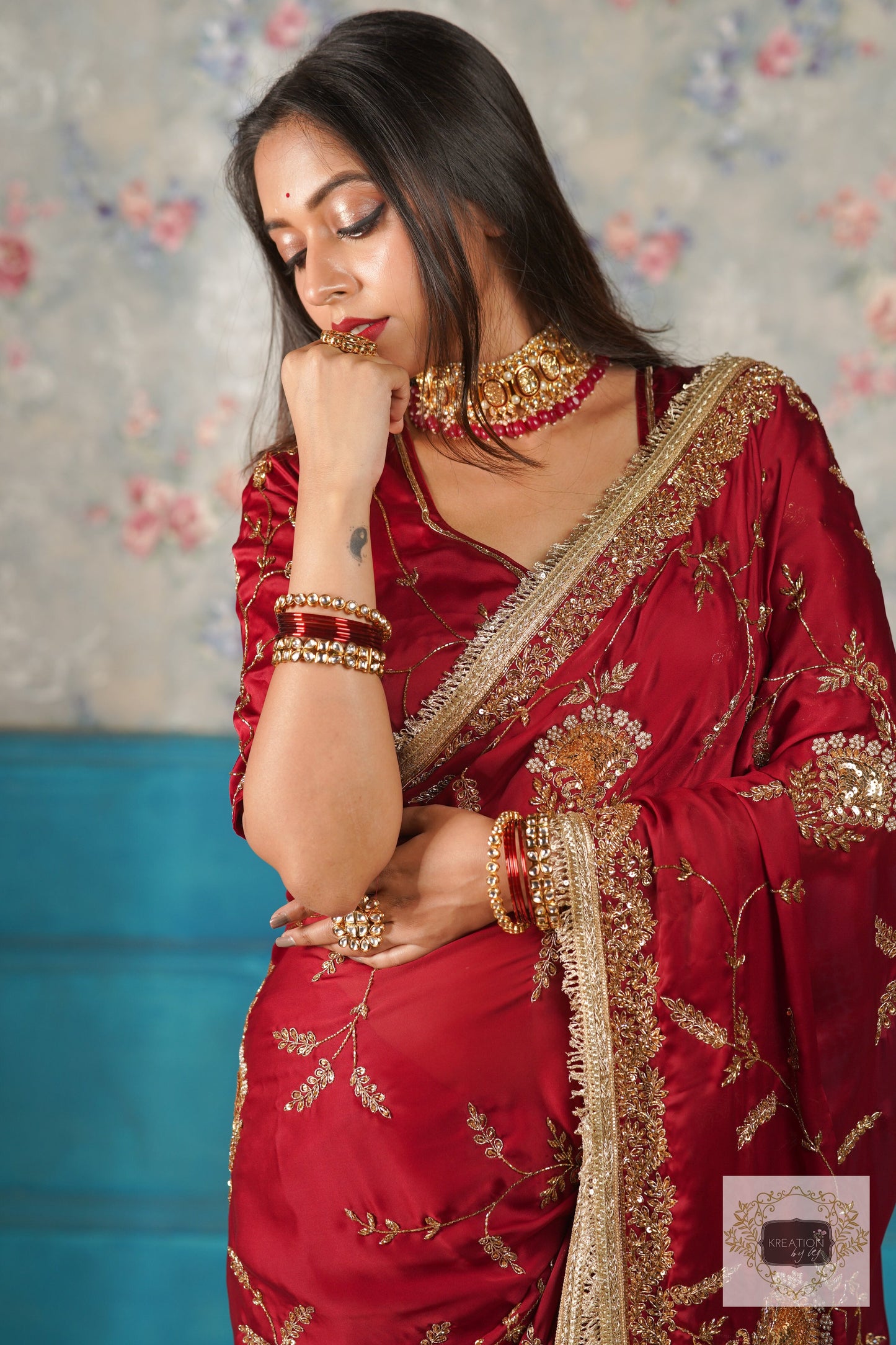 Din Shagan Da Maroon Bridal Crepe Silk Saree kreationbykj