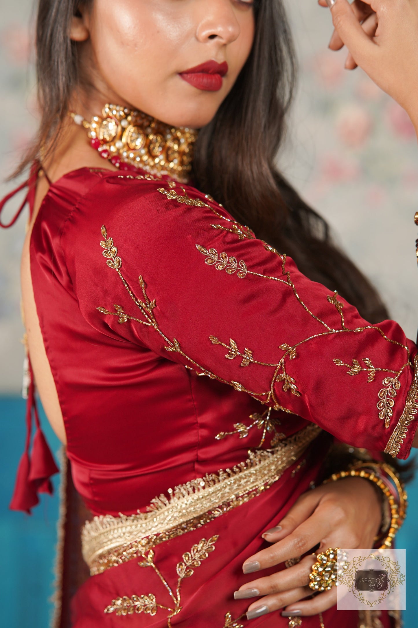 Din Shagan Da Maroon Bridal Crepe Silk Saree kreationbykj