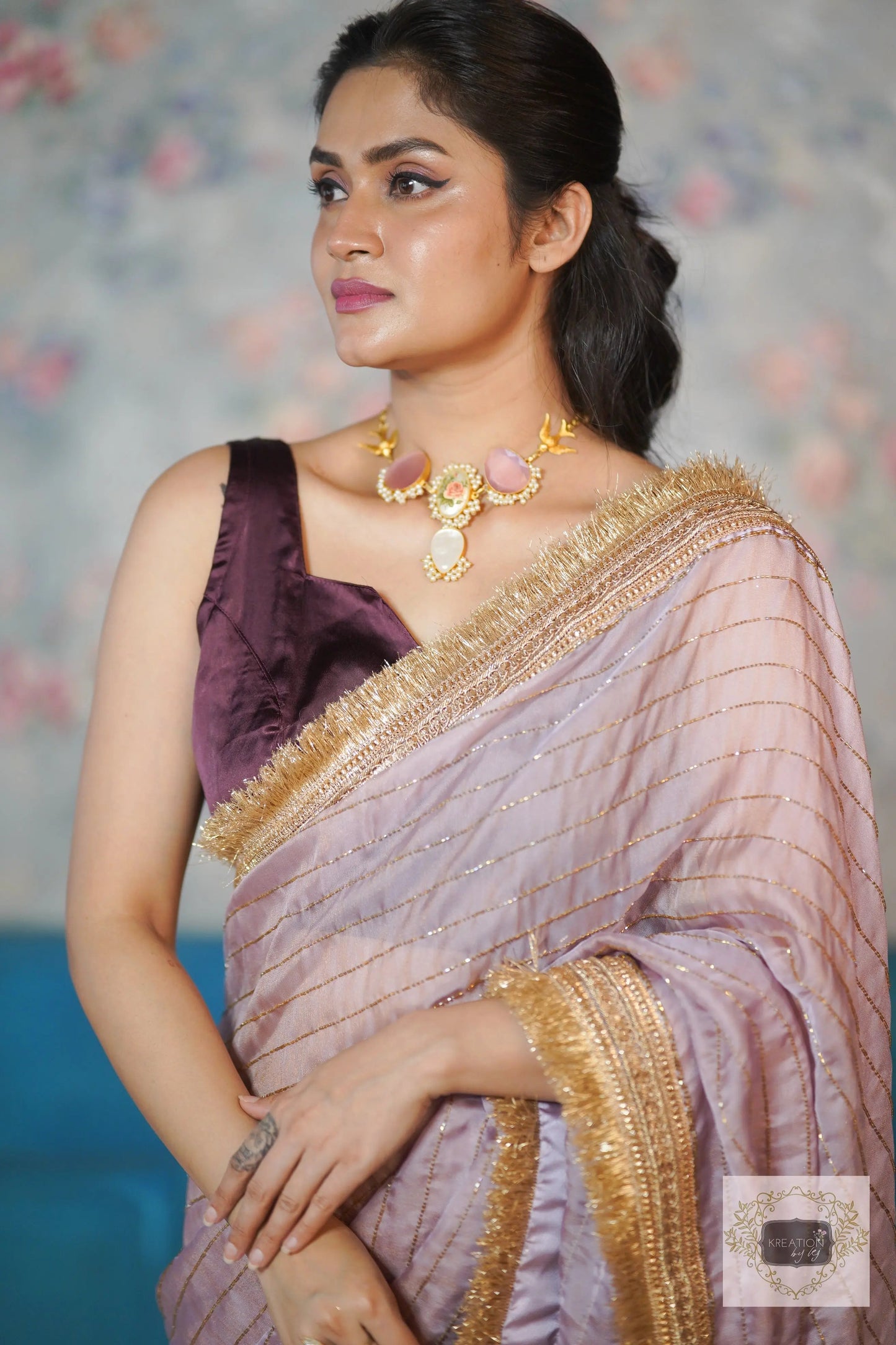 Lilac Net Noorani Banno Saree For Wedding kreationbykj