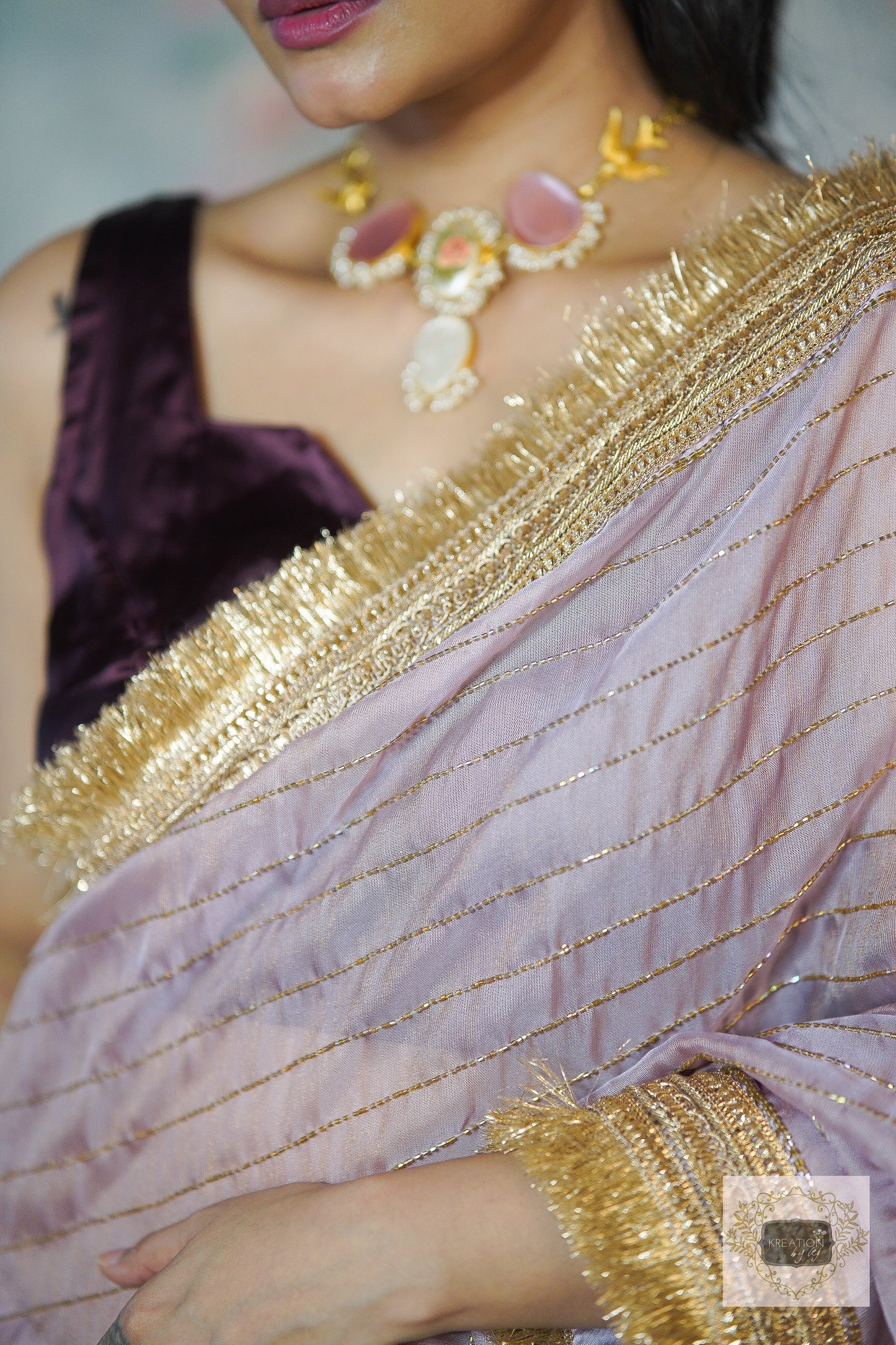 Lilac Net Noorani Banno Saree For Wedding kreationbykj