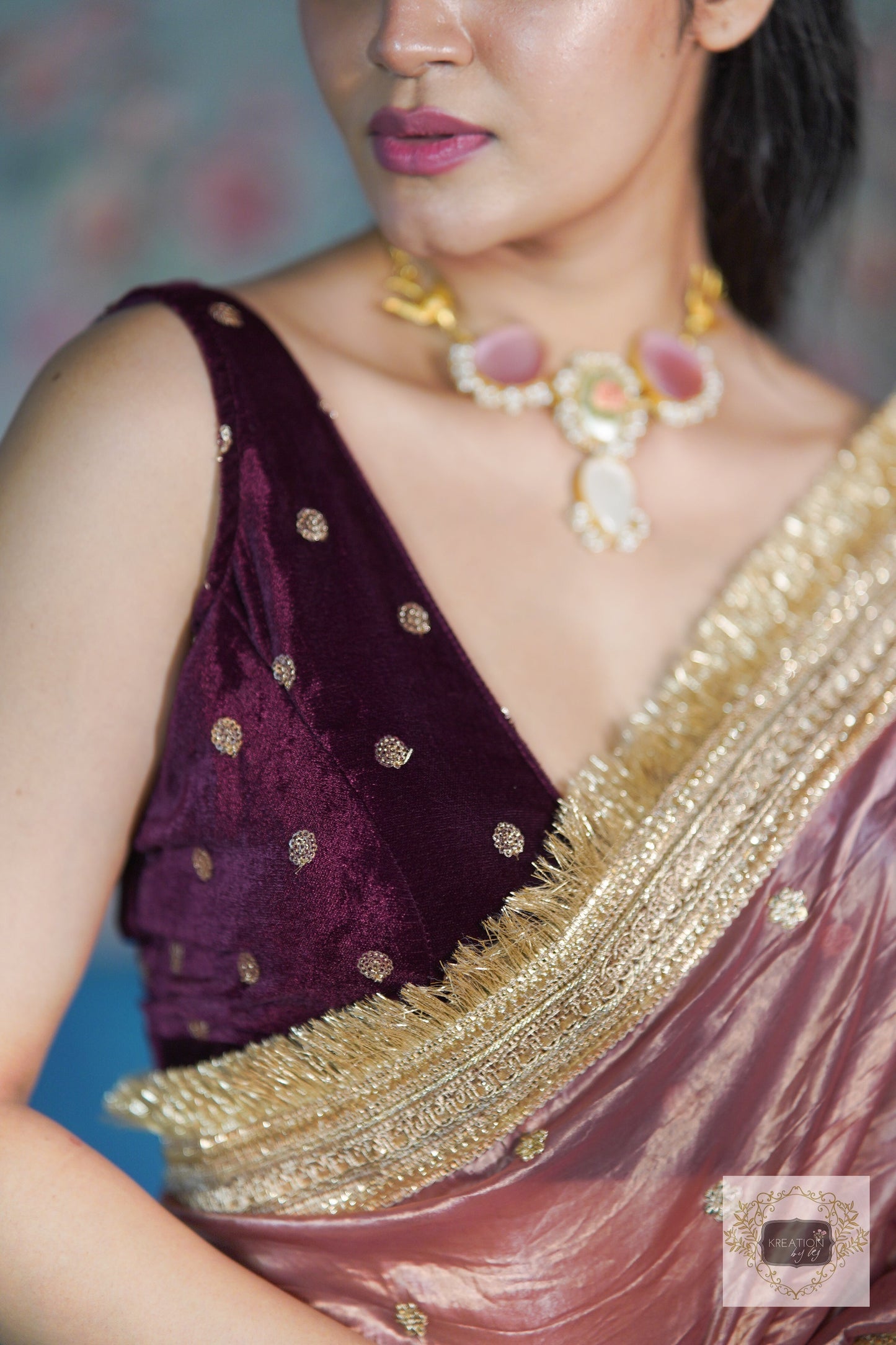 Salmon Pink Tissue Banno Saree kreationbykj
