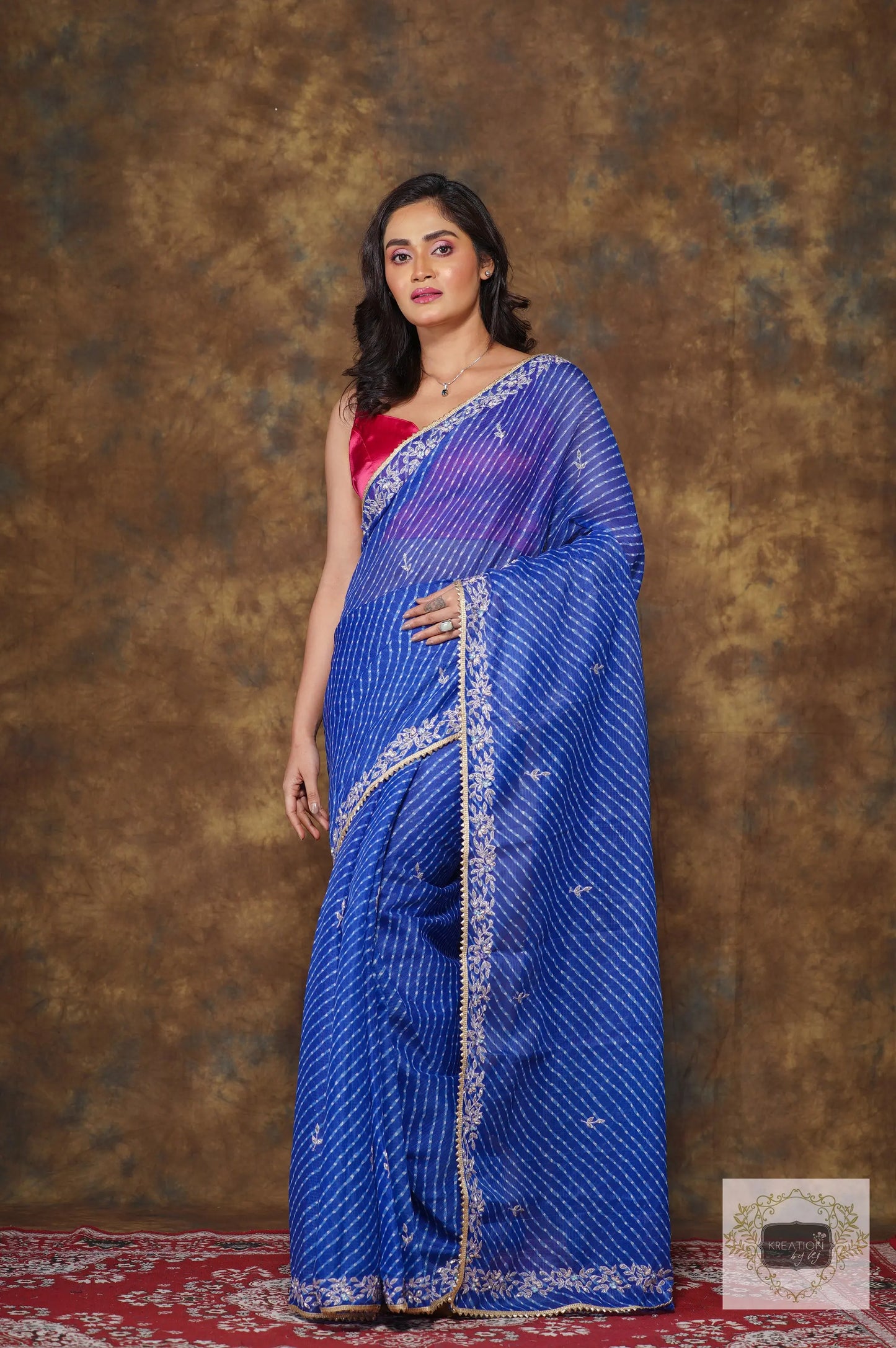 Blue Leheriya Chandani Saree kreationbykj