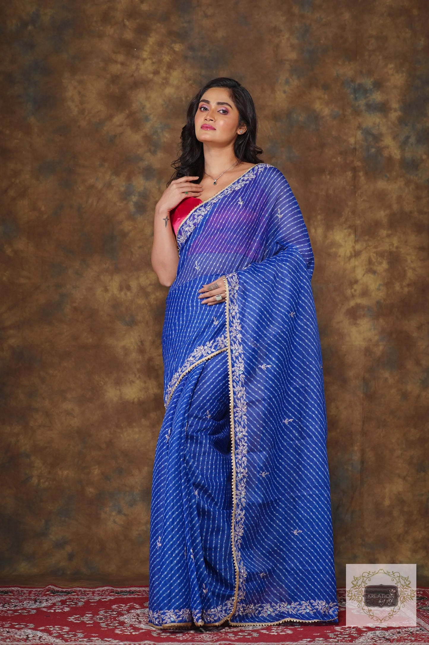 Blue Leheriya Chandani Saree kreationbykj