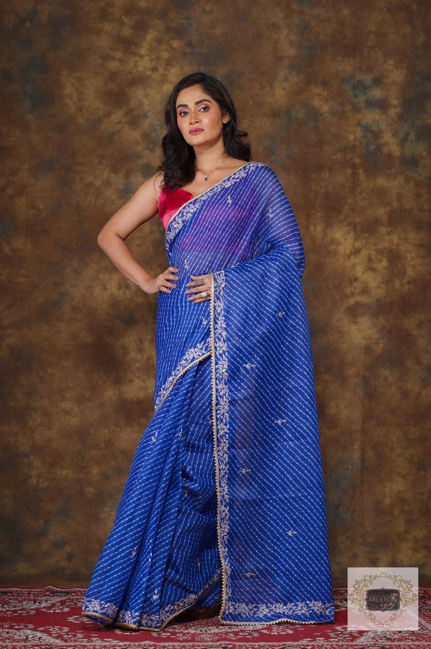 Blue Leheriya Chandani Saree kreationbykj