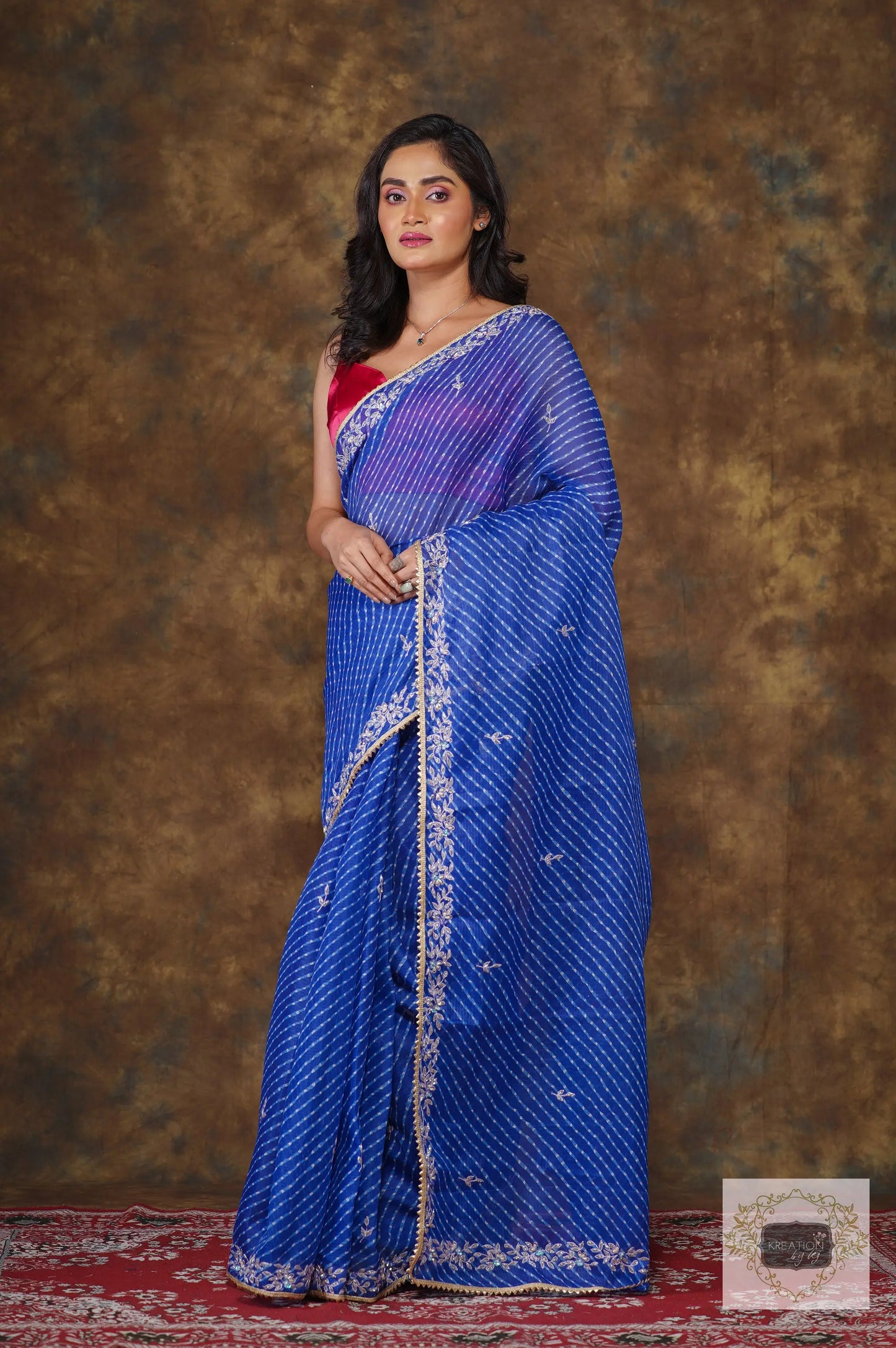 Blue Leheriya Chandani Saree kreationbykj