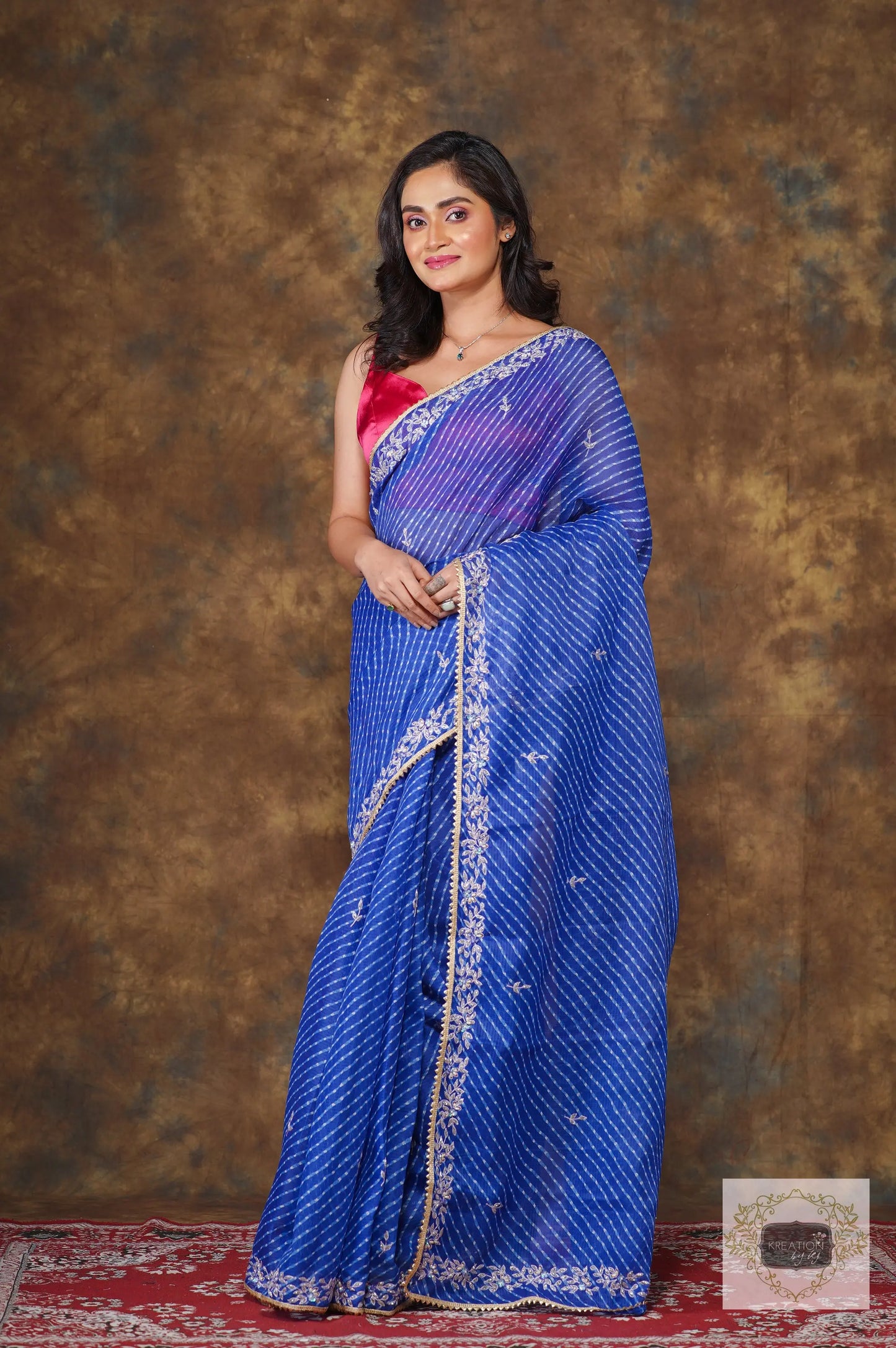 Blue Leheriya Chandani Saree kreationbykj