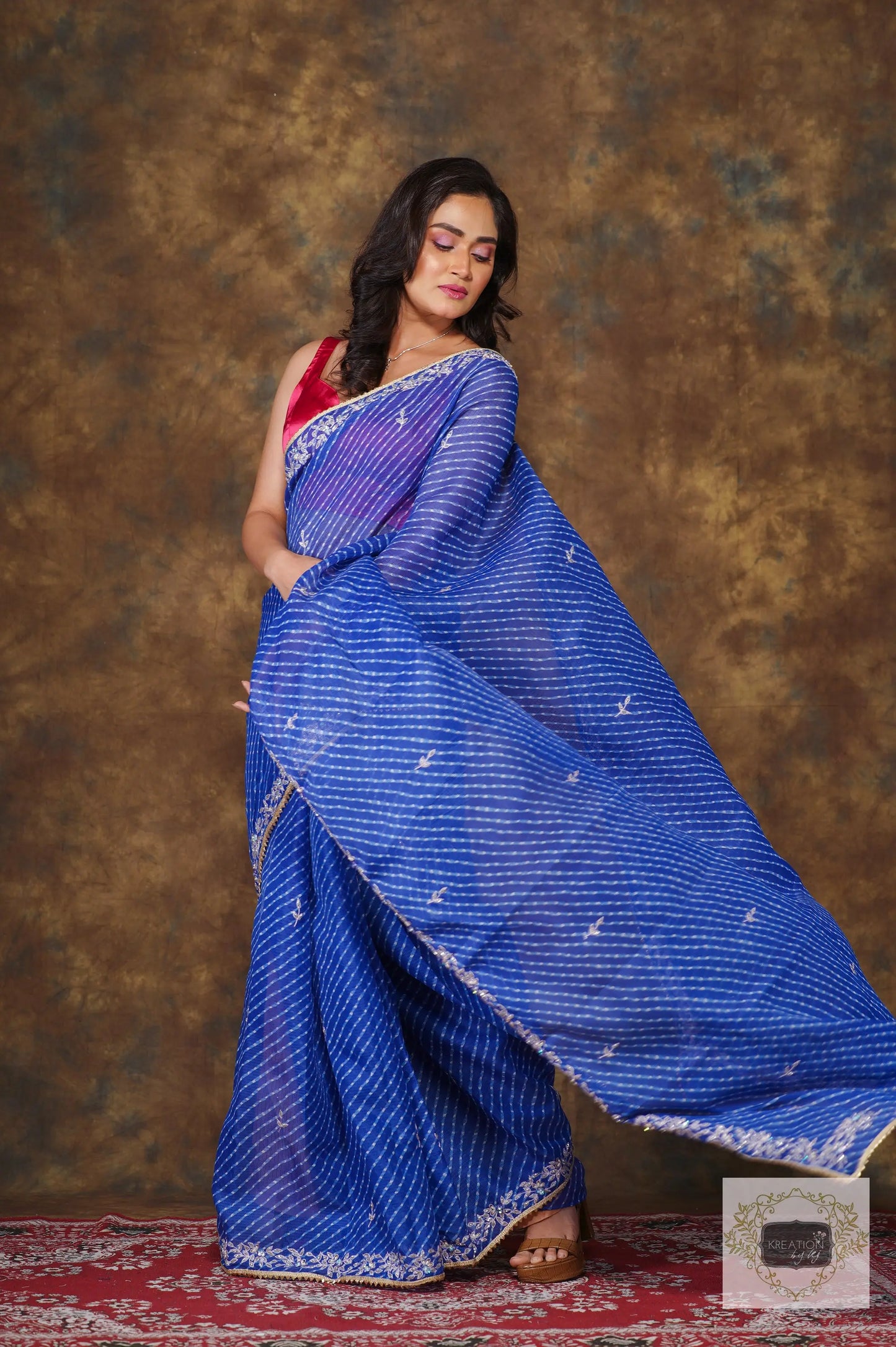 Blue Leheriya Chandani Saree kreationbykj