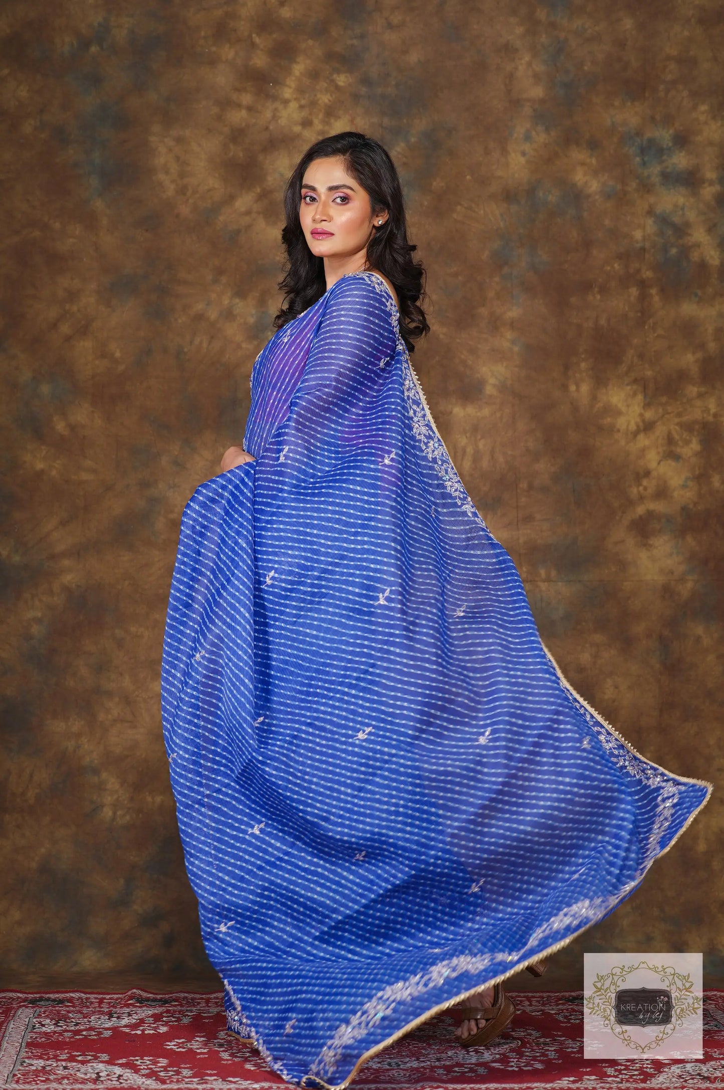 Blue Leheriya Chandani Saree kreationbykj