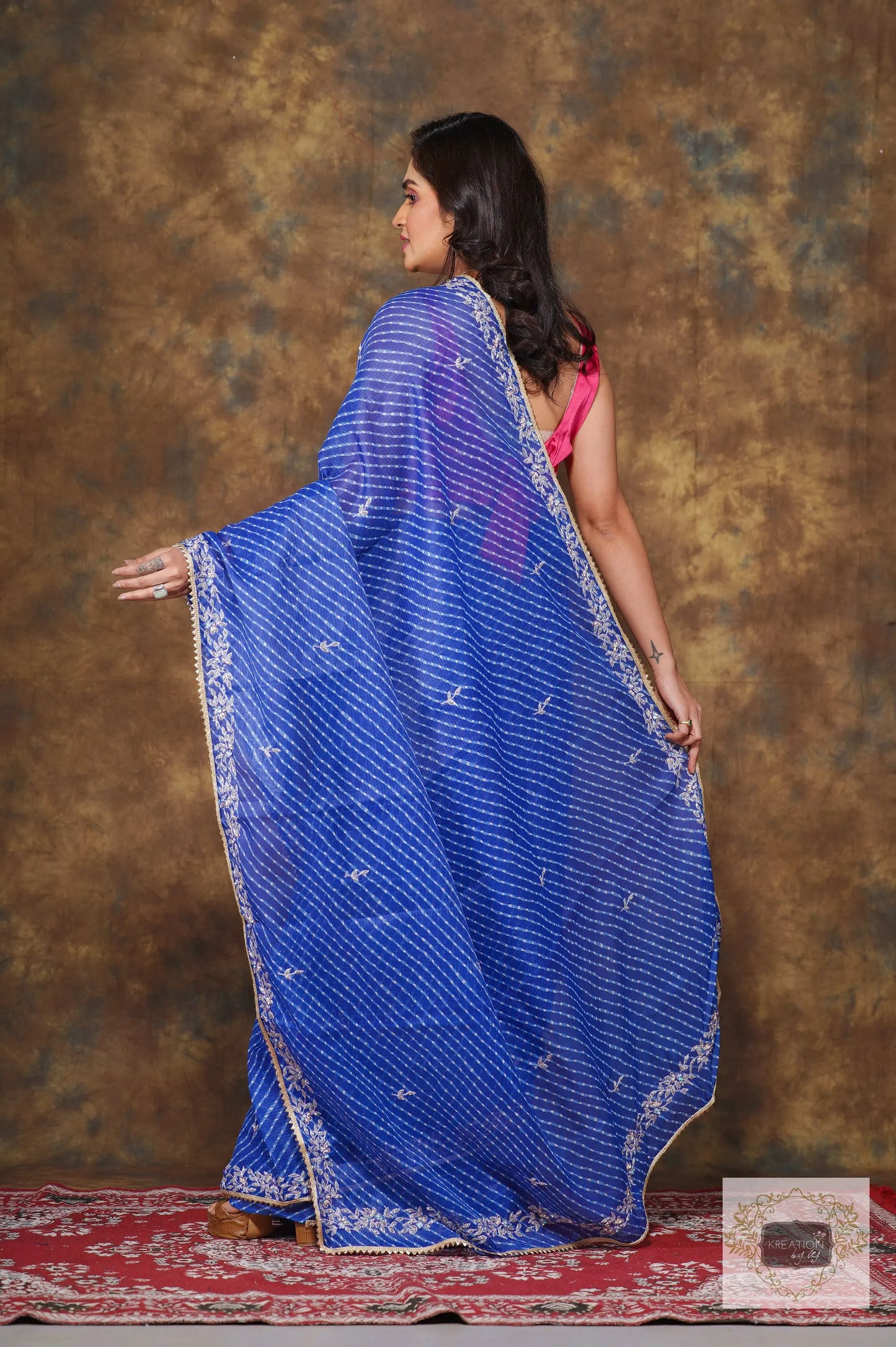 Blue Leheriya Chandani Saree kreationbykj