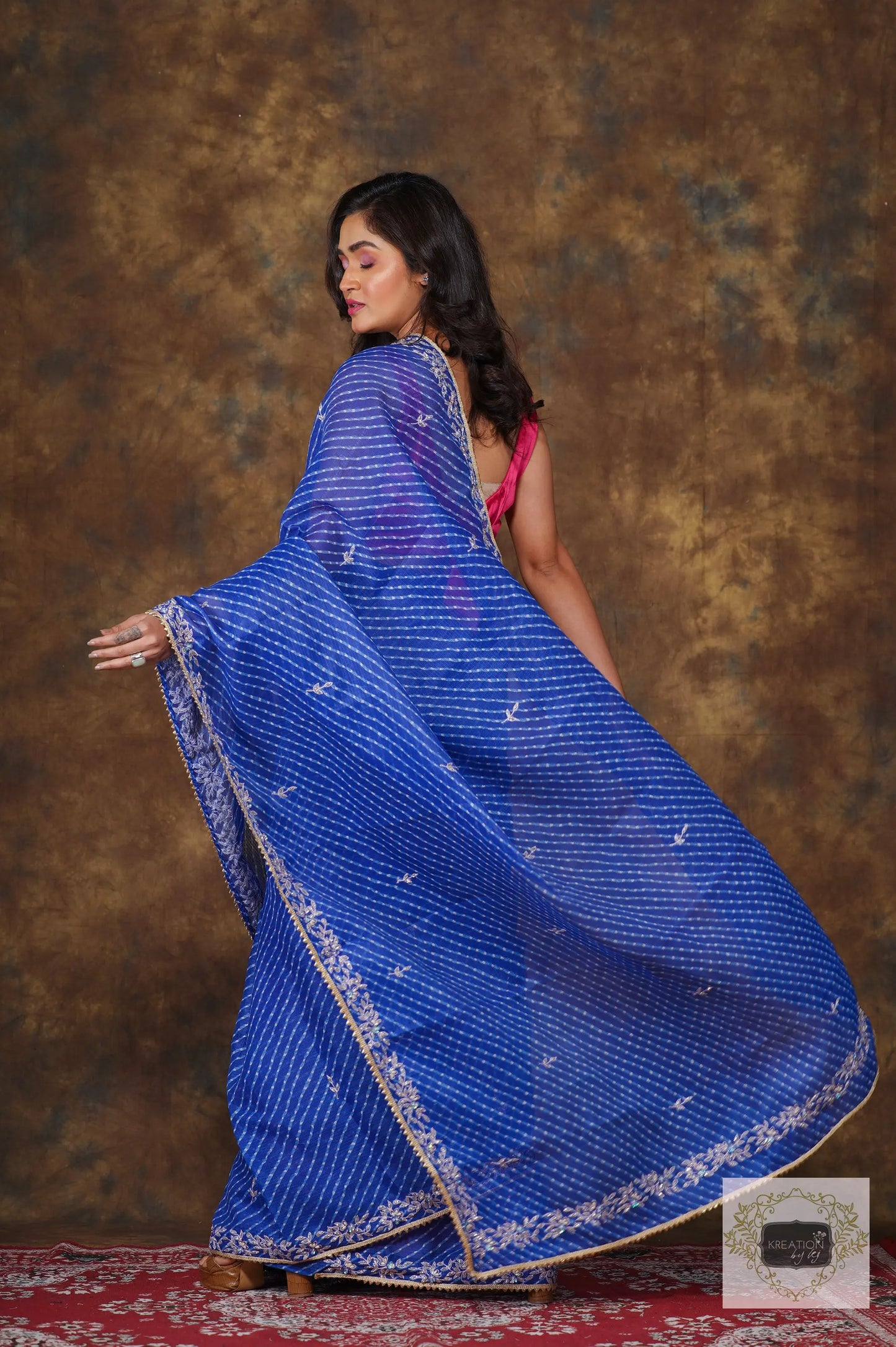 Blue Leheriya Chandani Saree kreationbykj